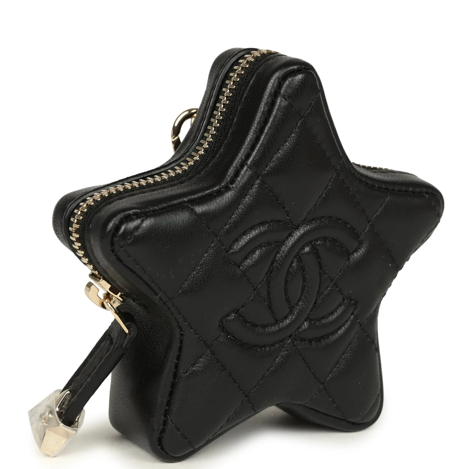 Mini Star Bag Charm Black Shiny Lambskin Light Gold Hardware