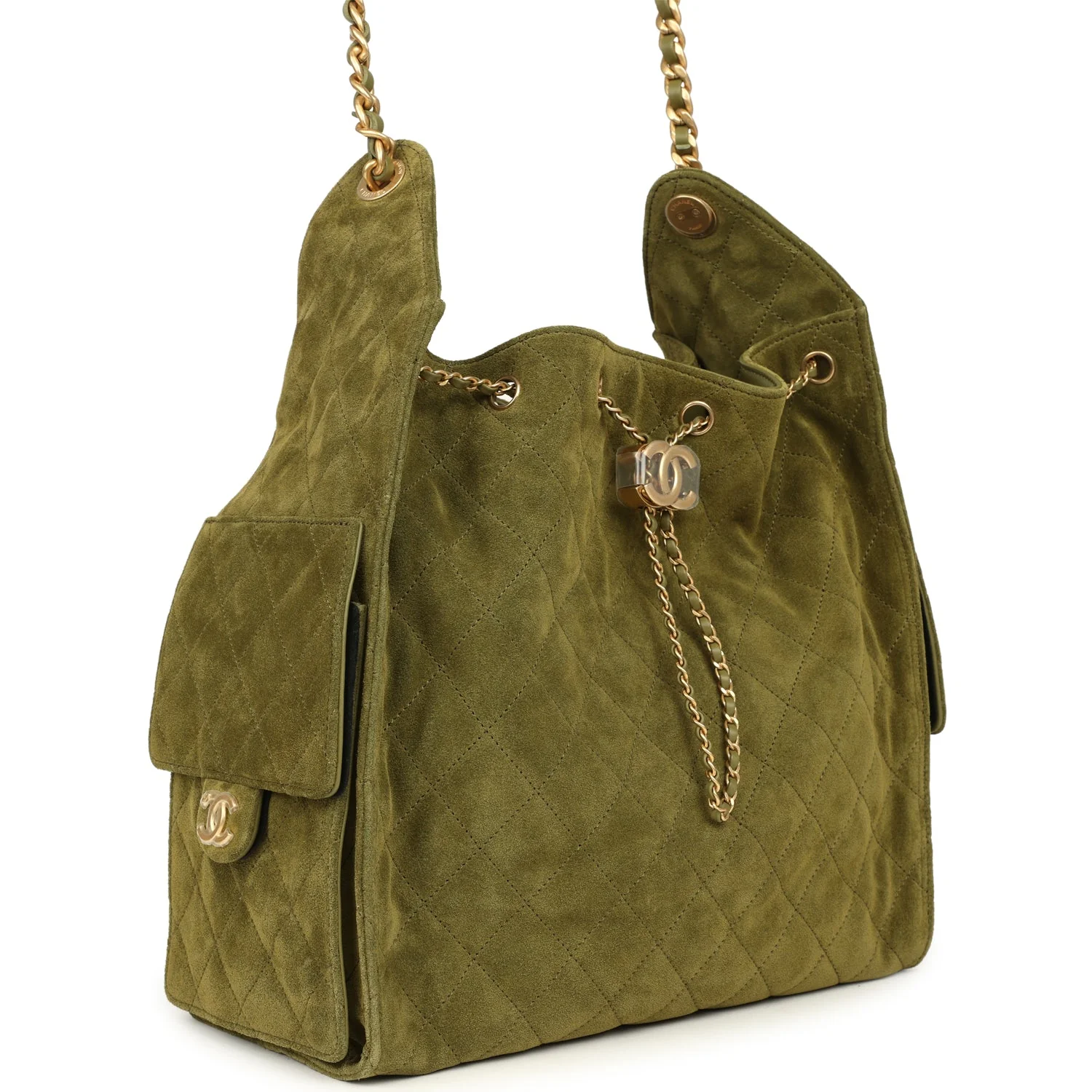 Medium 25 Hobo Bag Khaki Suede Antique Gold Hardware
