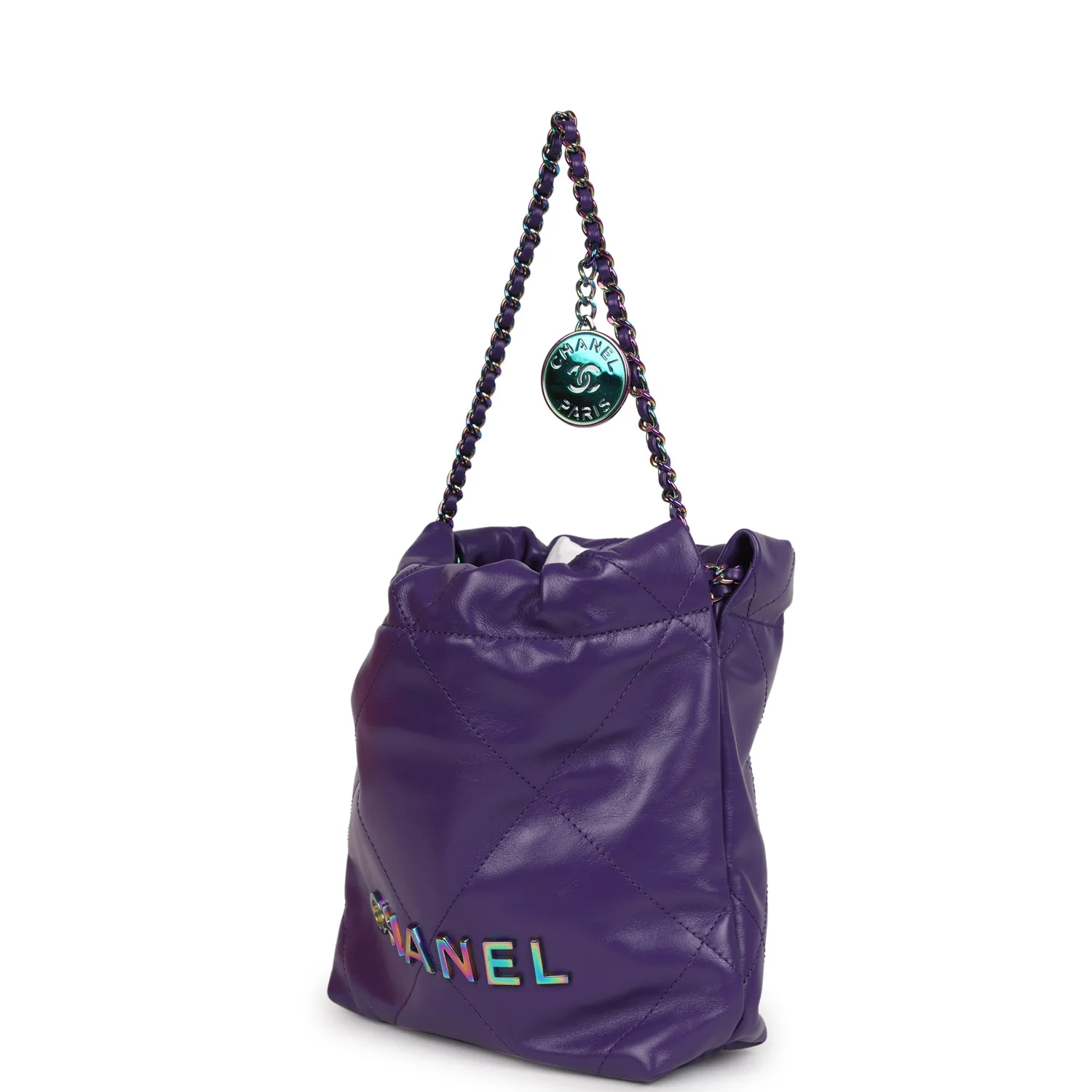 Mini 22 Bag Dark Purple Lambskin Rainbow Hardware