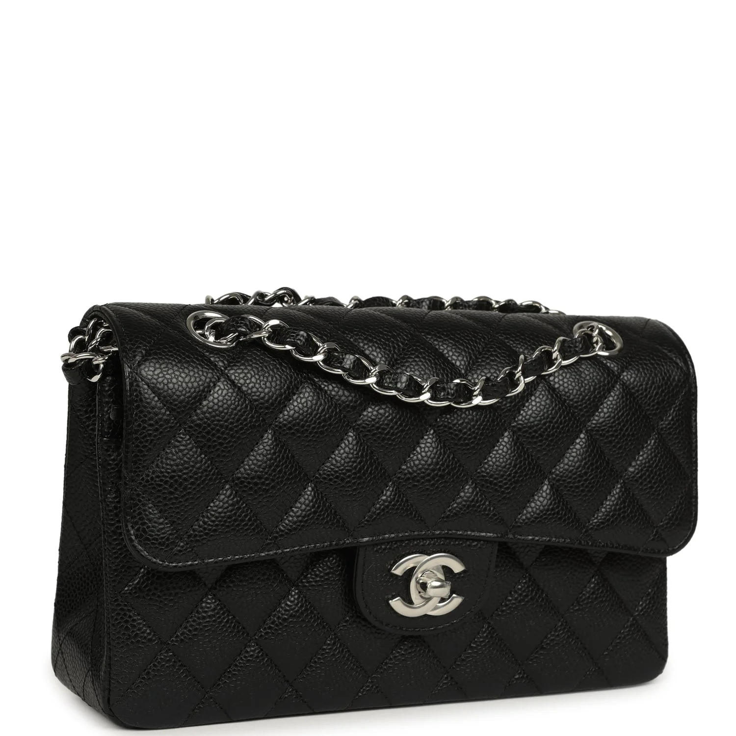 Small Classic Double Flap Black Caviar Silver Hardware