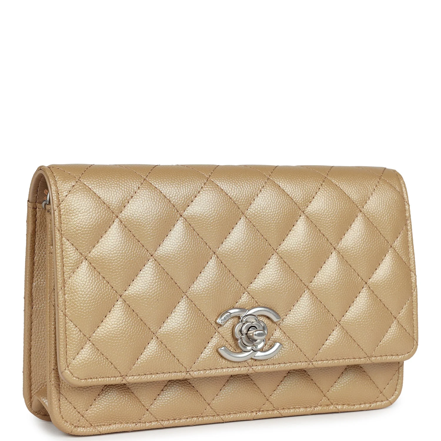 Wallet On Chain WOC Beige Iridescent Caviar Silver Hardware