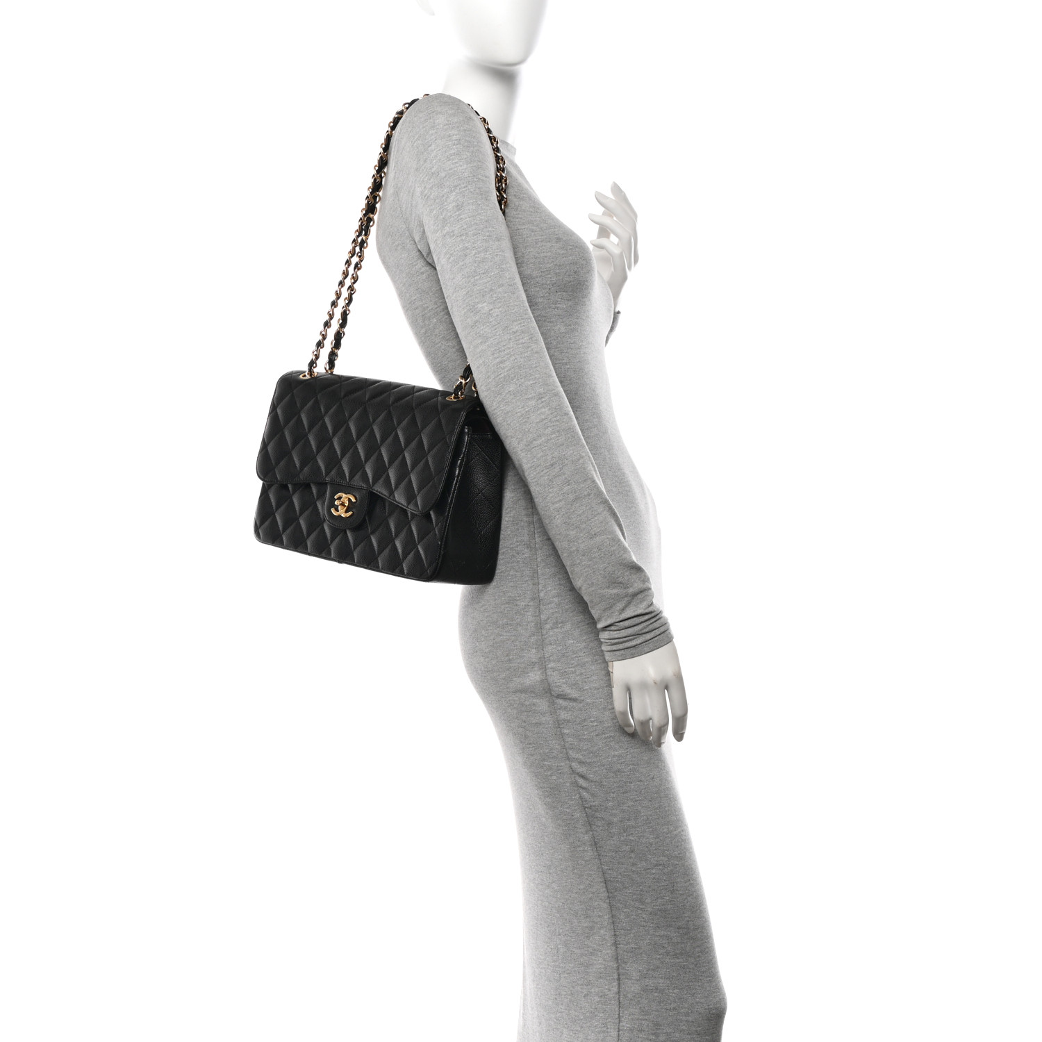 Caviar Quilted Jumbo Double Flap Black