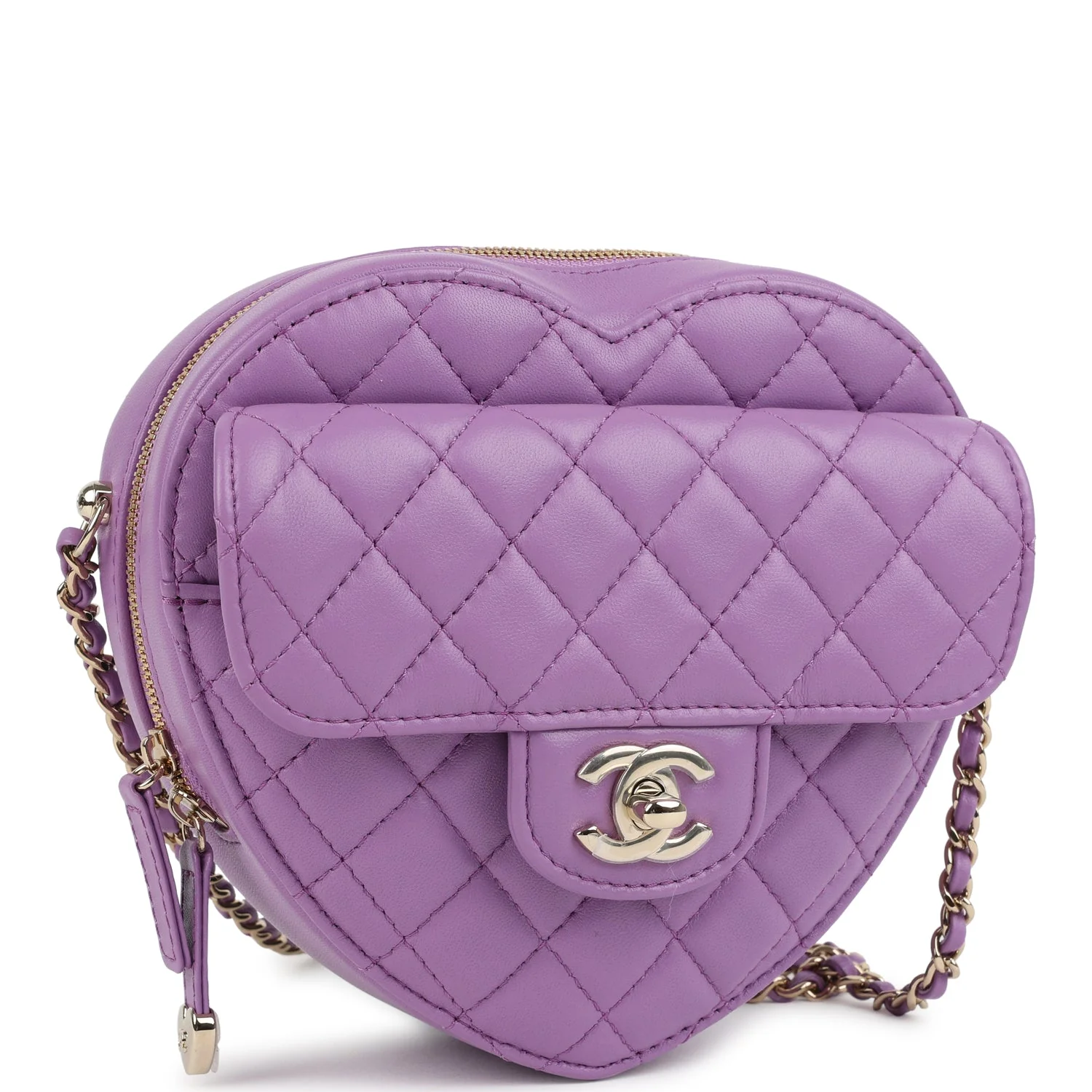 CC In Love Large Heart Bag with Chain Purple Lambskin Light Gold Hardware