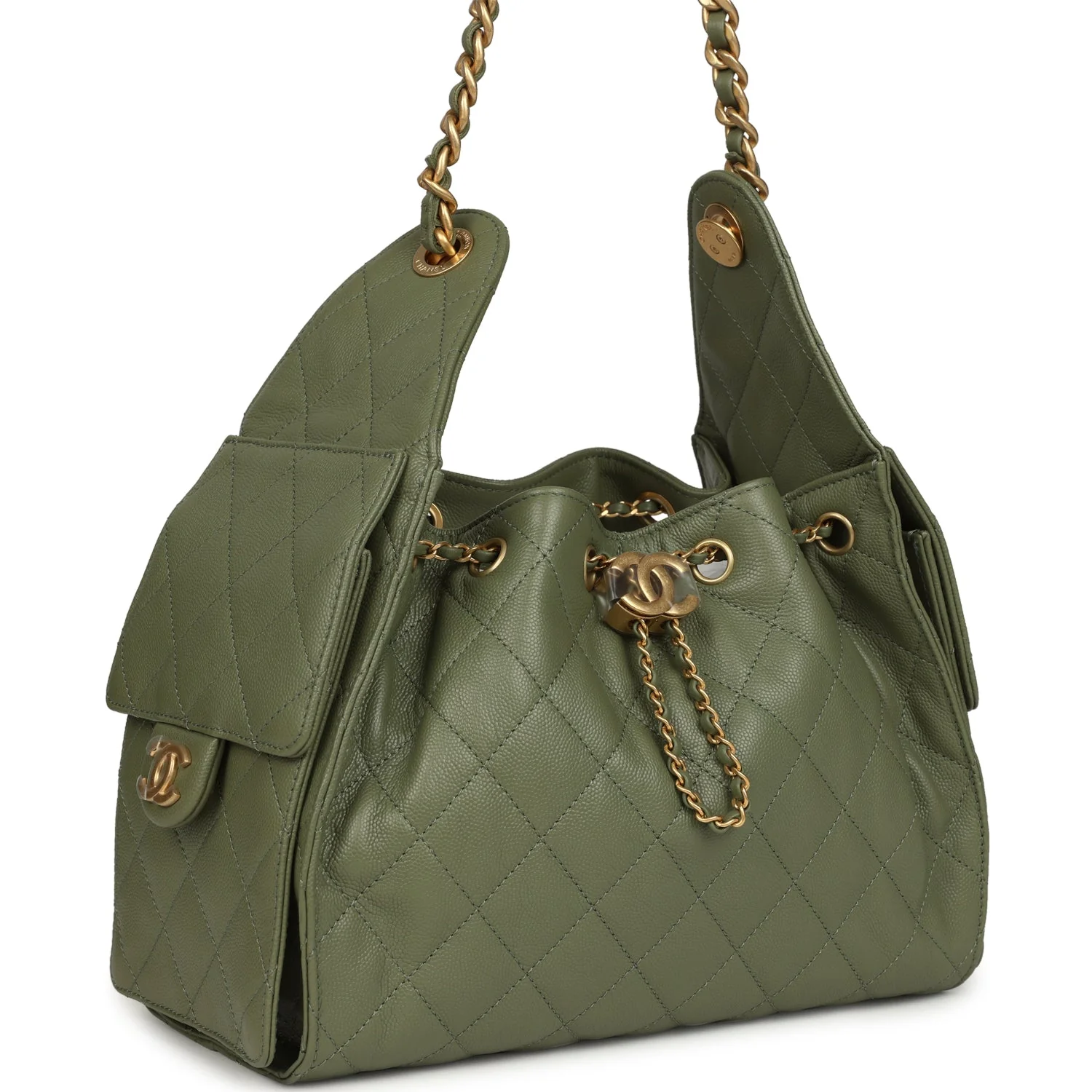 Small 25 Hobo Bag Green Caviar Antique Gold Hardware