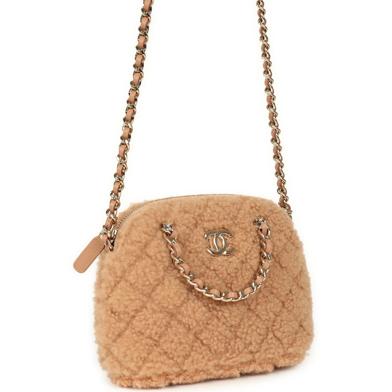 Small Coco Crossbody Bag Light Brown Shearling Light Gold Hardware