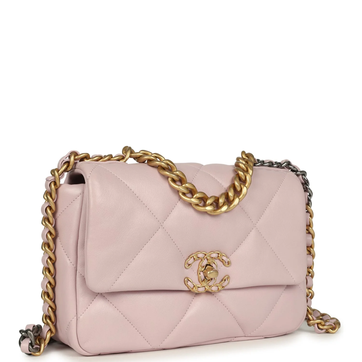 Medium 19 Flap Bag Light Pink Shiny Lambskin Mixed Metal Hardware