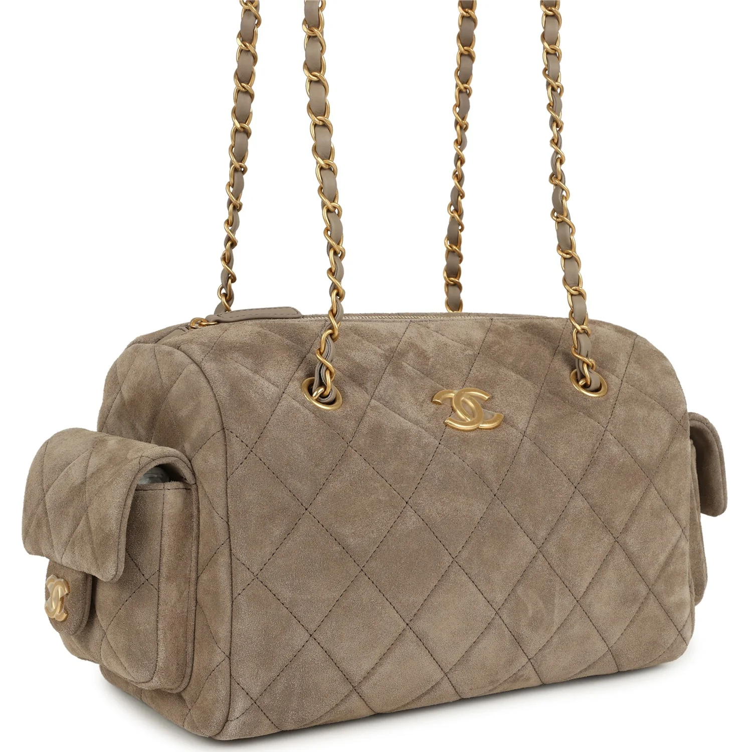 Small Bowling Bag Dark Grey Suede Antique Gold Hardware