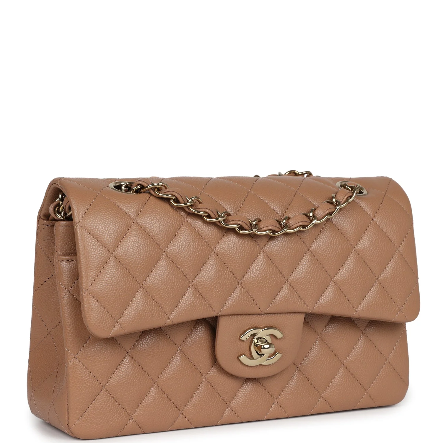 Small Classic Double Flap Dark Beige Caviar Light Gold Hardware