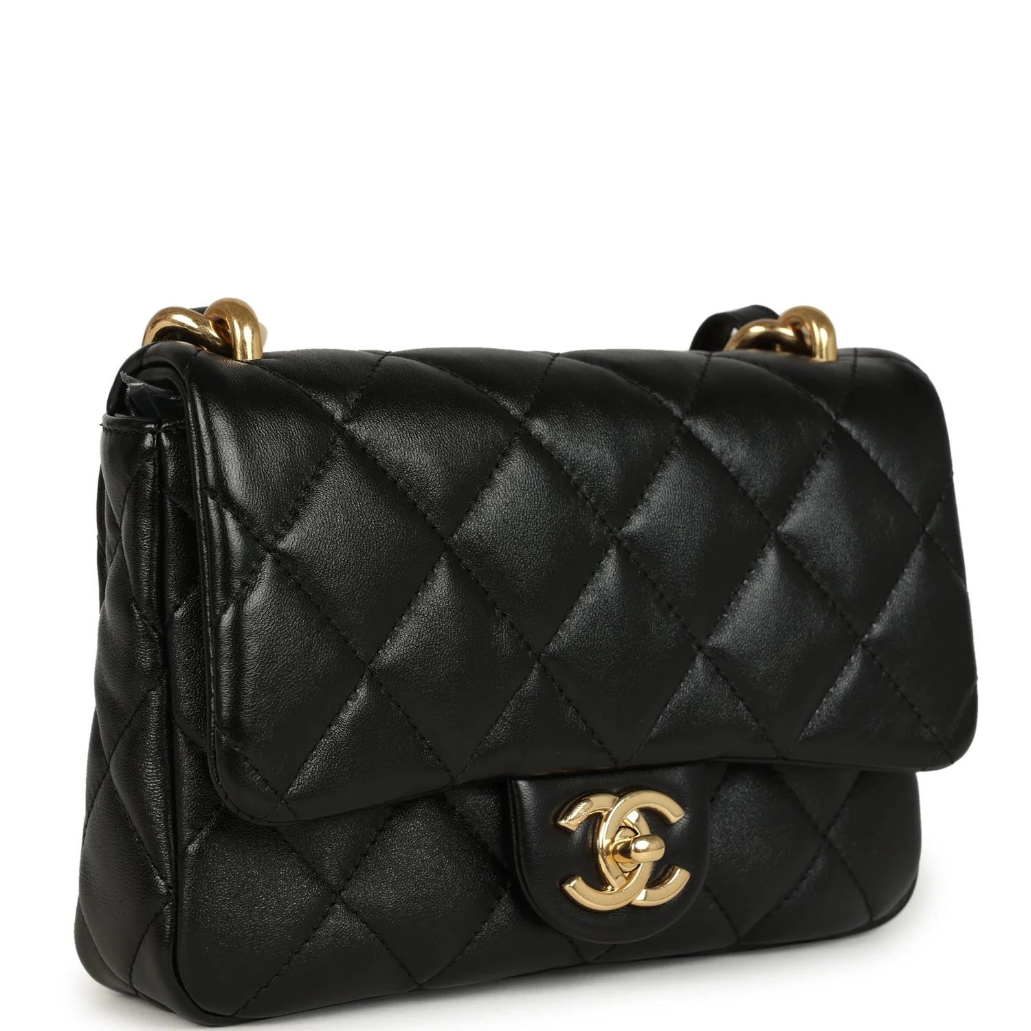Small Funky Town Flap Bag Black Shiny Lambskin Aged Gold Hardware