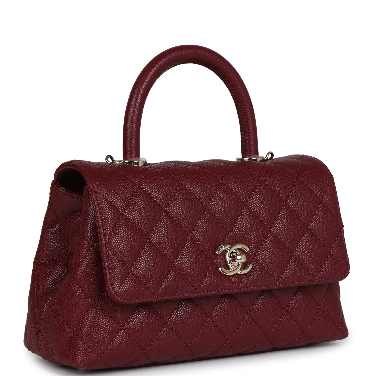 Small Coco Top Handle Flap Bag Burgundy Caviar Light Gold Hardware