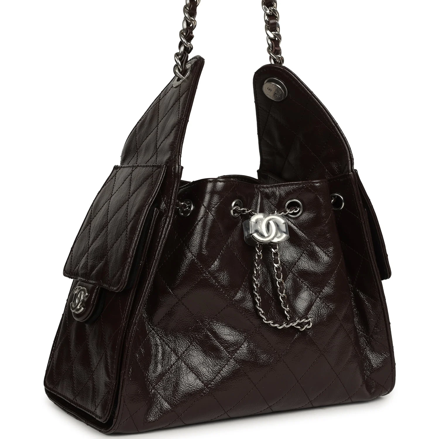 Small 25 Hobo Bag Dark Brown Shiny Aged Calfskin Silver Hardware