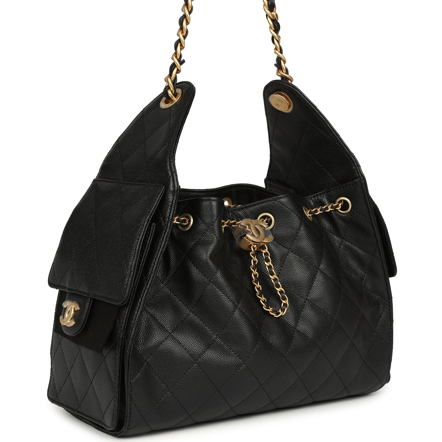 Small 25 Hobo Bag Black Caviar Antique Gold Hardware