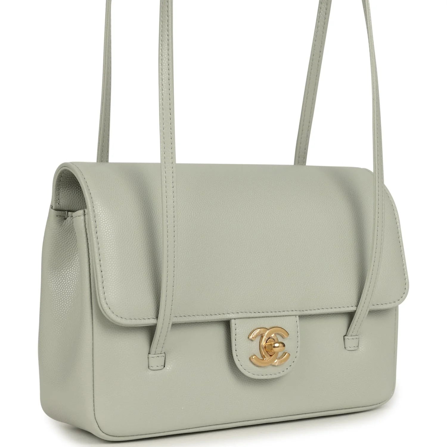 Small Preppy Coco Flap Bag Light Green Shiny Caviar Brushed Gold Hardware