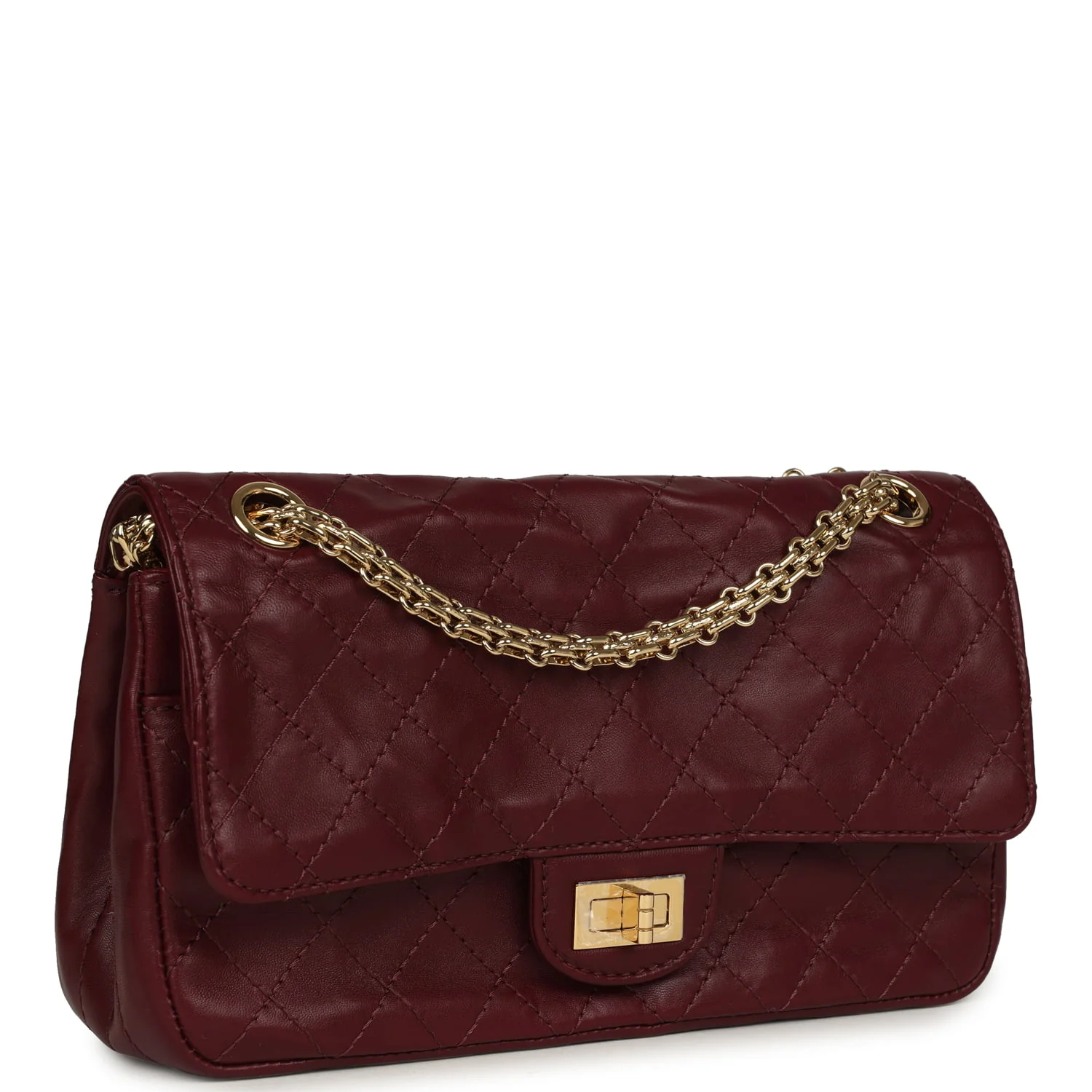 Small Reissue 225 2.55 Crush Double Flap Bag Burgundy Lambskin Gold Hardware