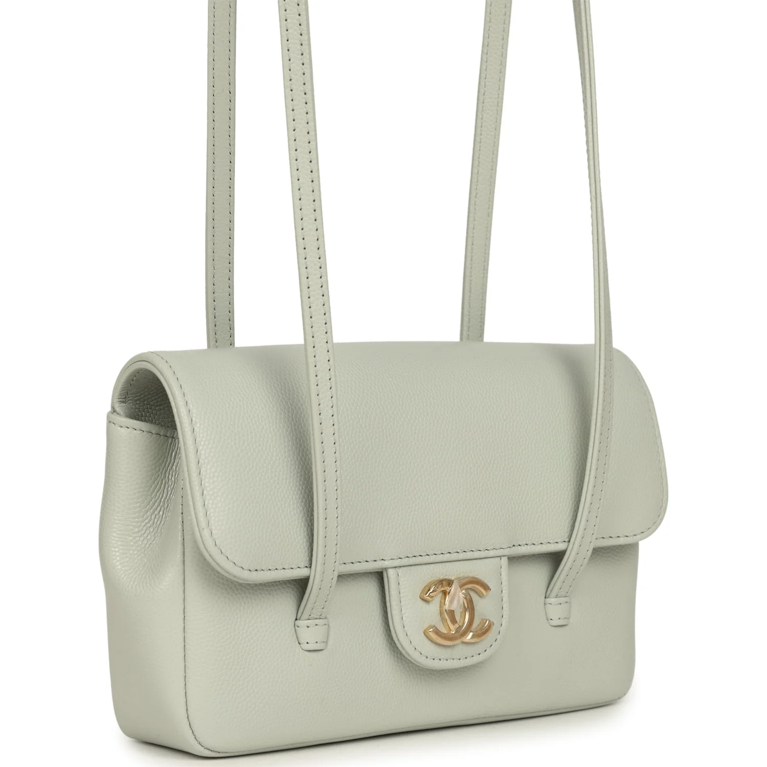 Mini Preppy Coco Clutch with Straps Light Green Shiny Caviar Brushed Gold Hardware