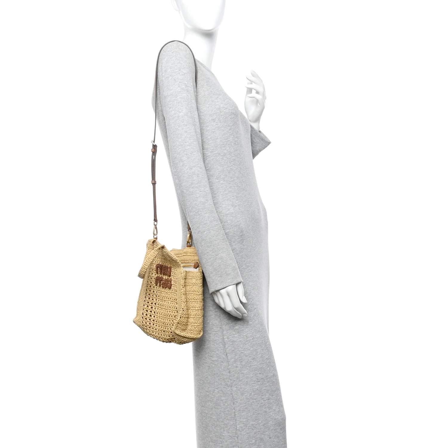 Raffia Crochet Woven Tote Bag Beige