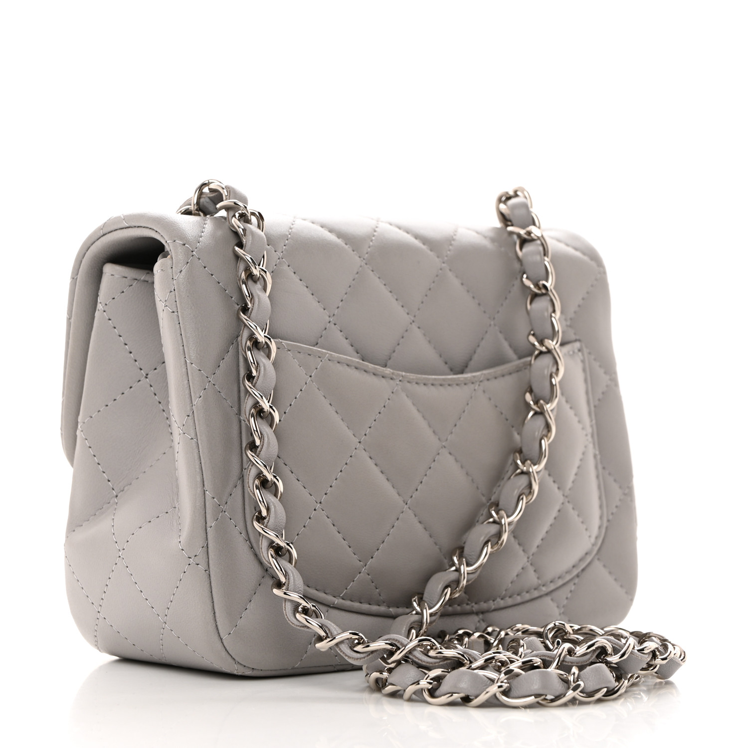 Lambskin Quilted Mini Square Flap Light Grey
