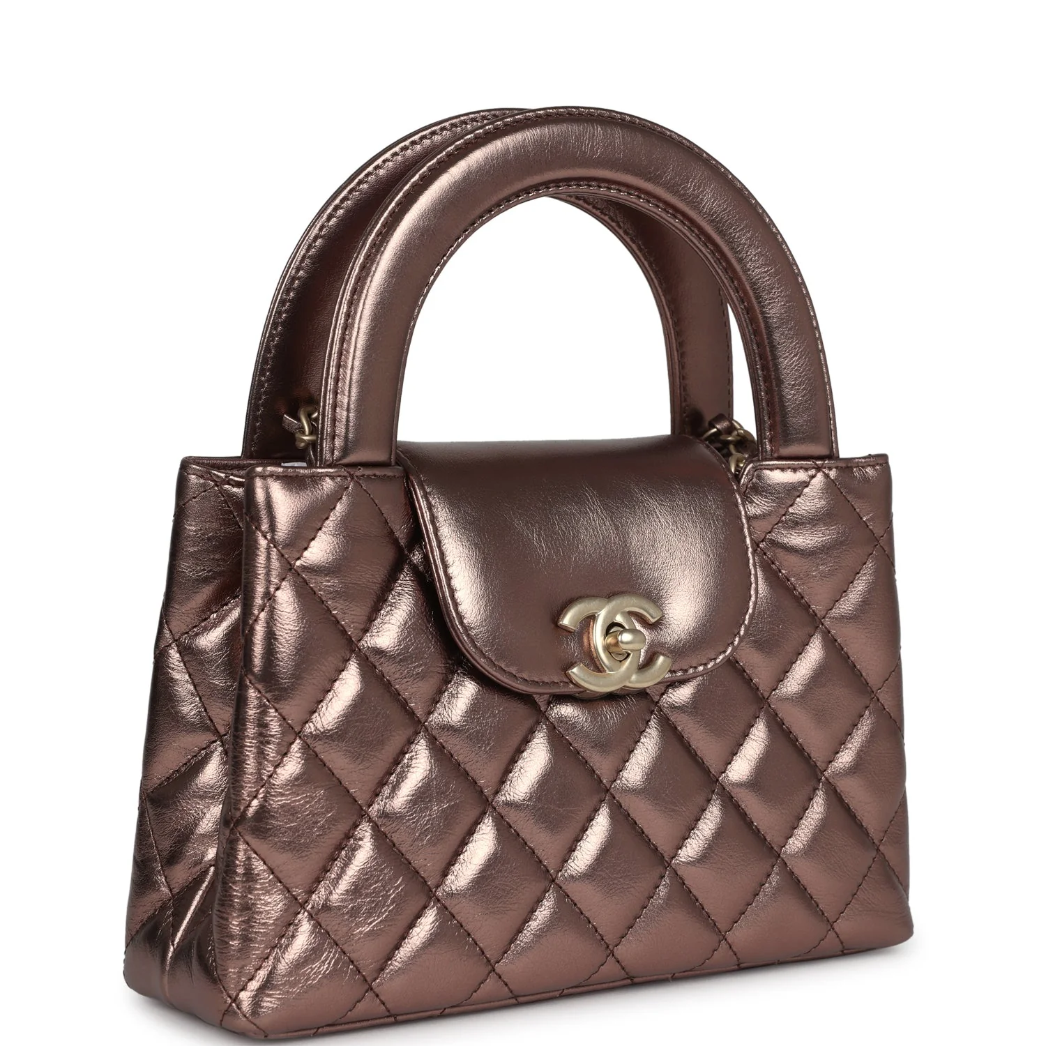Small Kelly Shopper Metallic Bronze Calfskin Brushed Gold Hardware