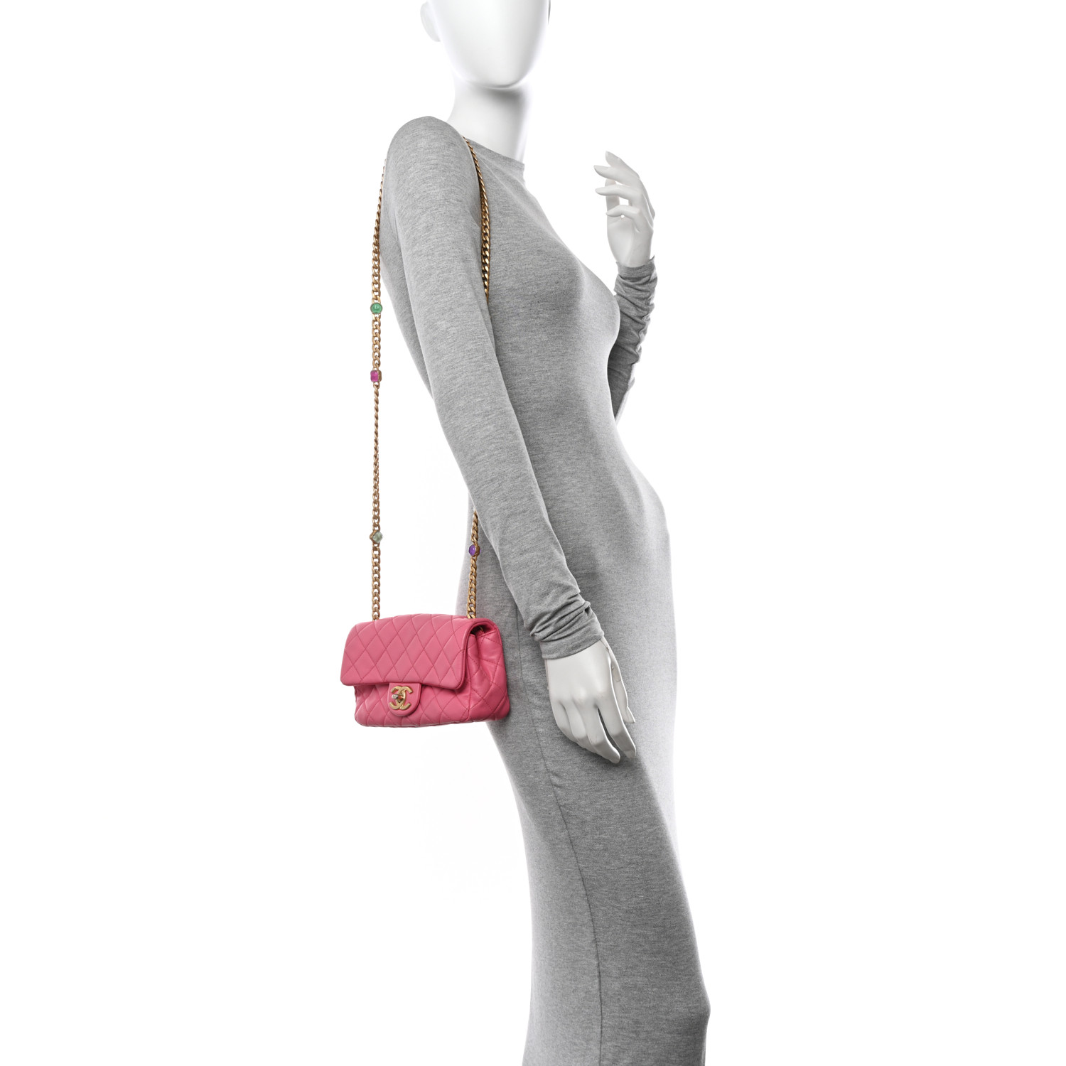 Lambskin Resin Quilted Mini Rectangular Pearl Samba Flap Pink