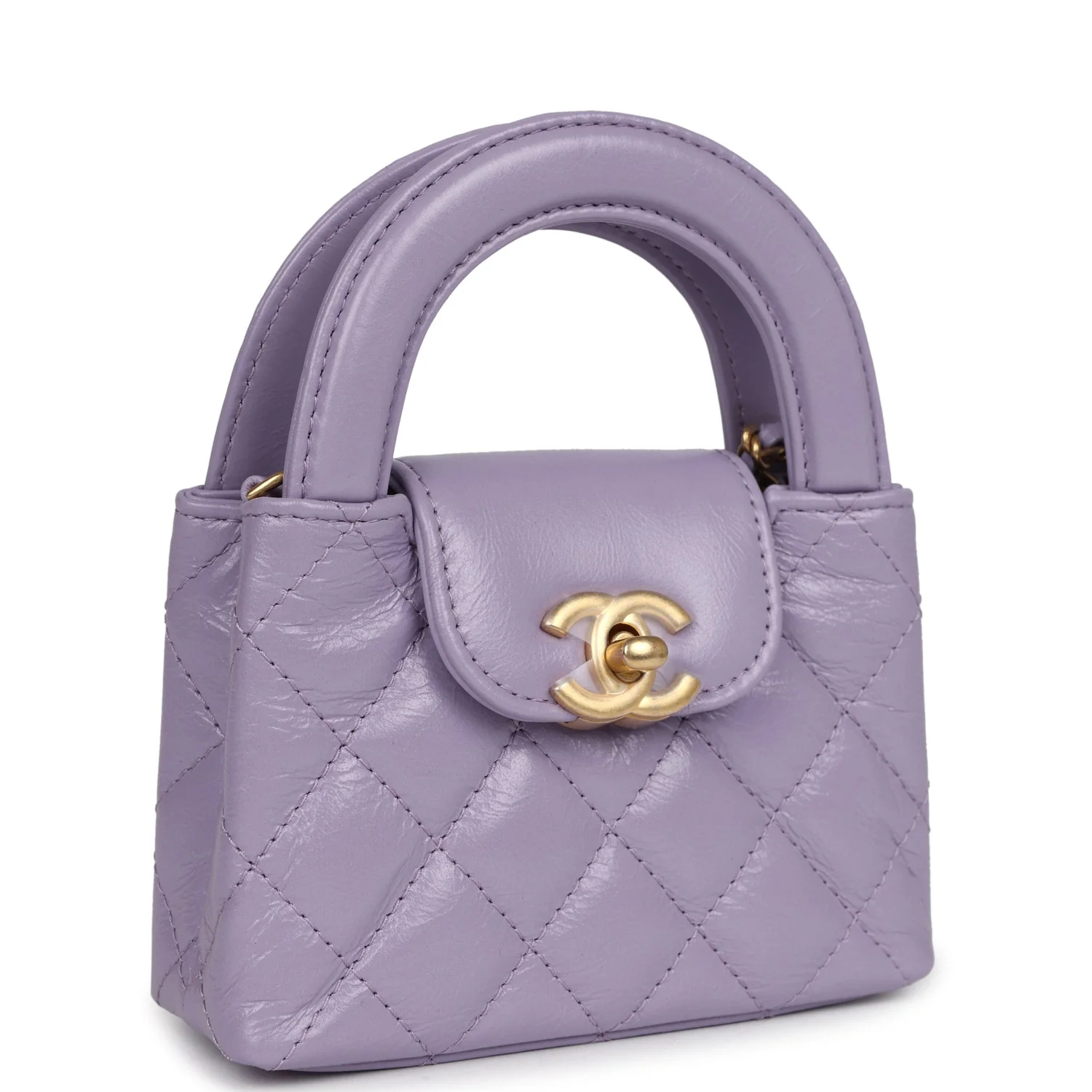 Nano Kelly Shopper Light Purple Shiny Aged Calfskin Brushed Gold Hardware