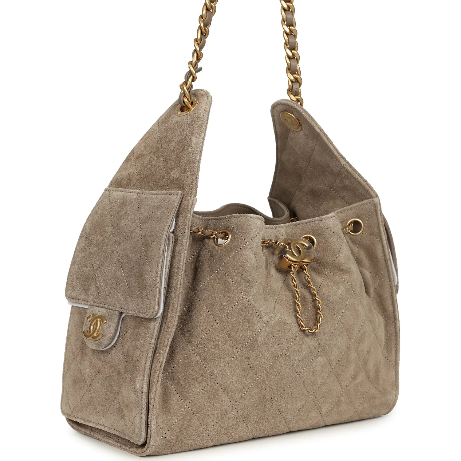 Small 25 Hobo Bag Dark Grey Suede Antique Gold Hardware