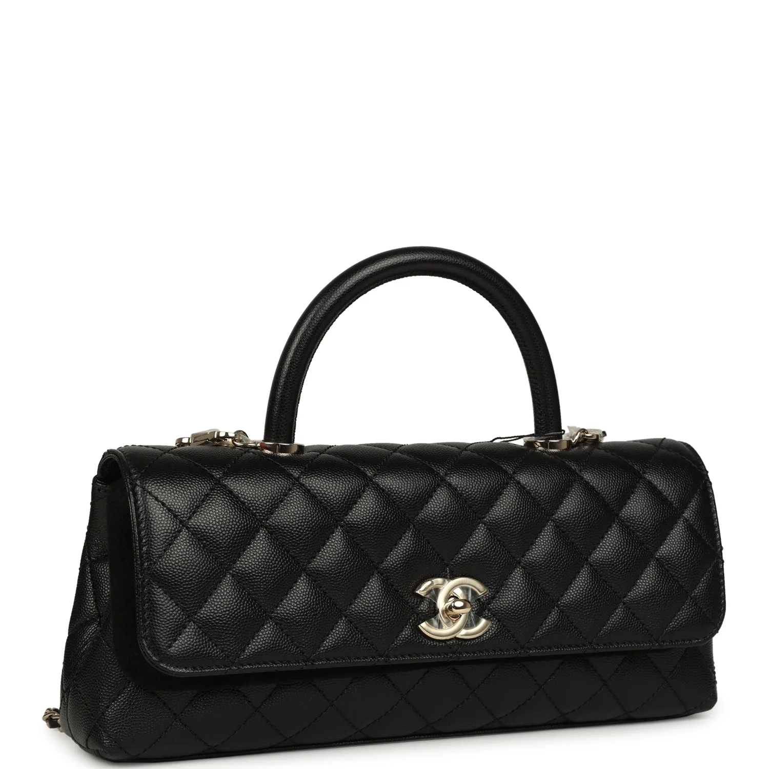 Maxi Coco Handle Long Flap Bag Black Shiny Caviar Light Gold Hardware