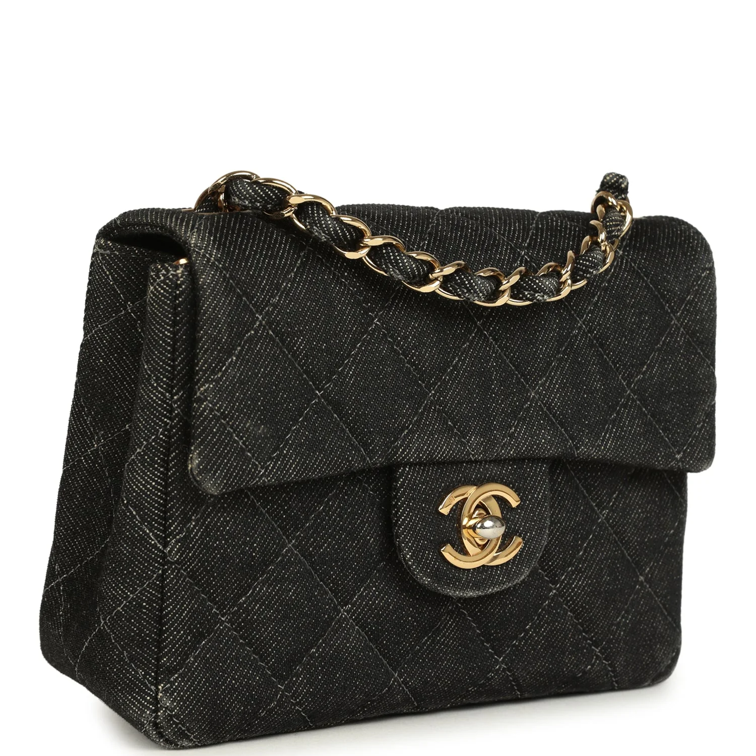 Vintage  Mini Square Flap Bag Black Denim Gold Hardware