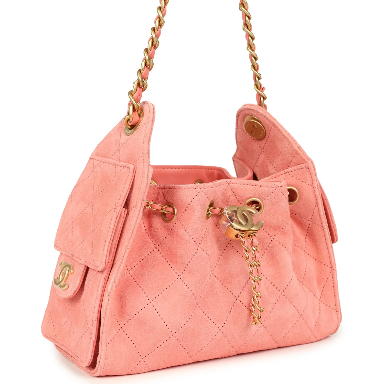 Mini 25 Hobo Bag Pink Suede Antique Gold Hardware