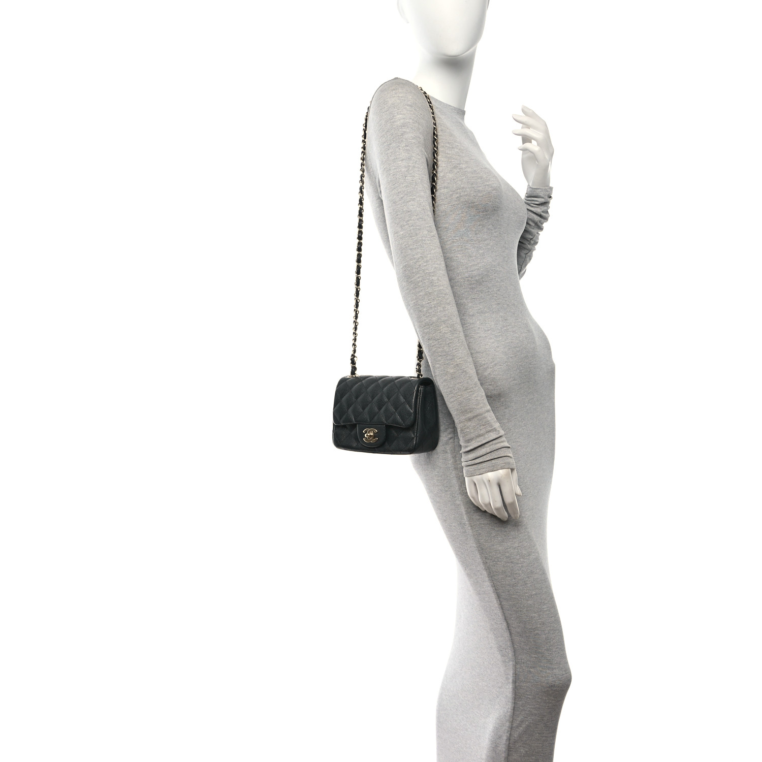 Caviar Quilted Mini Square Flap Dark Grey