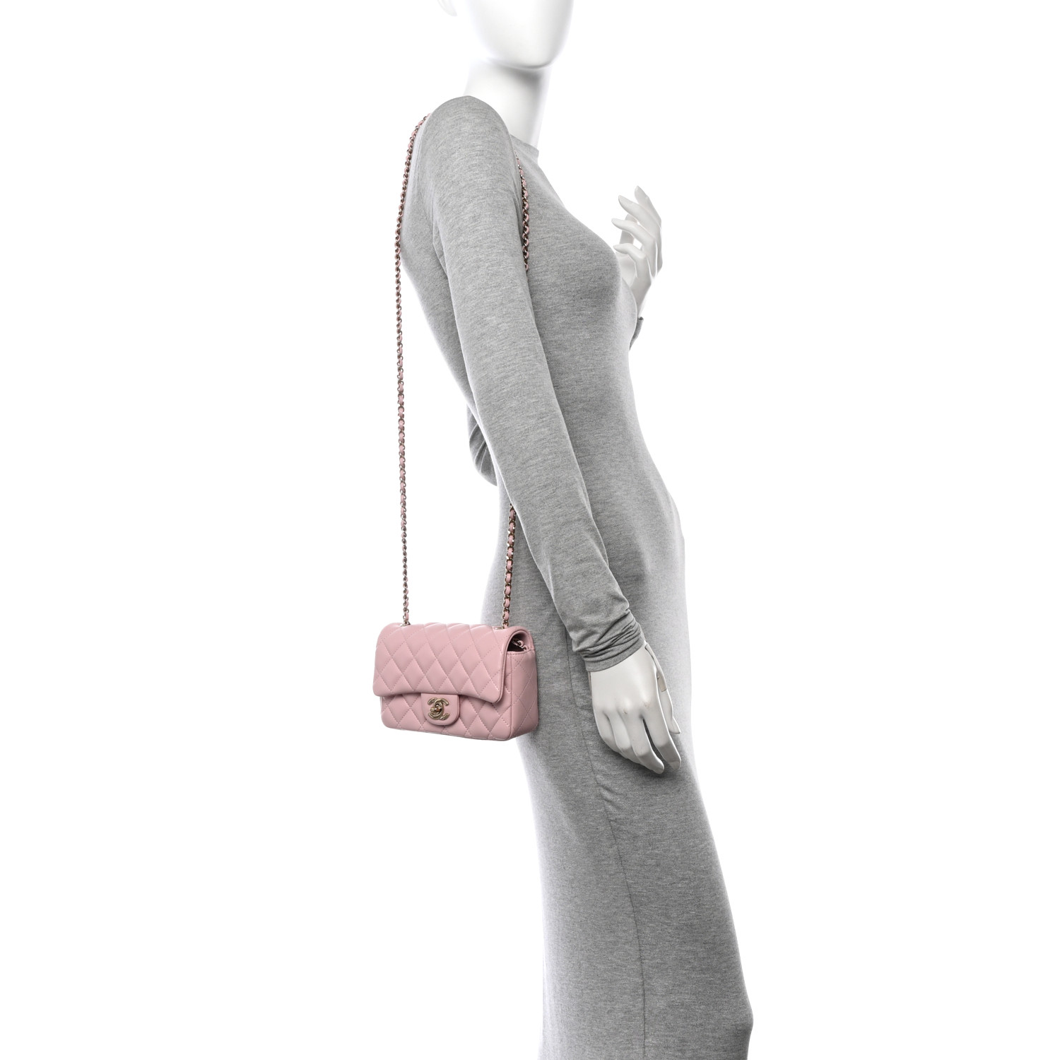 Lambskin Quilted Extra Mini Rectangular Flap Light Pink