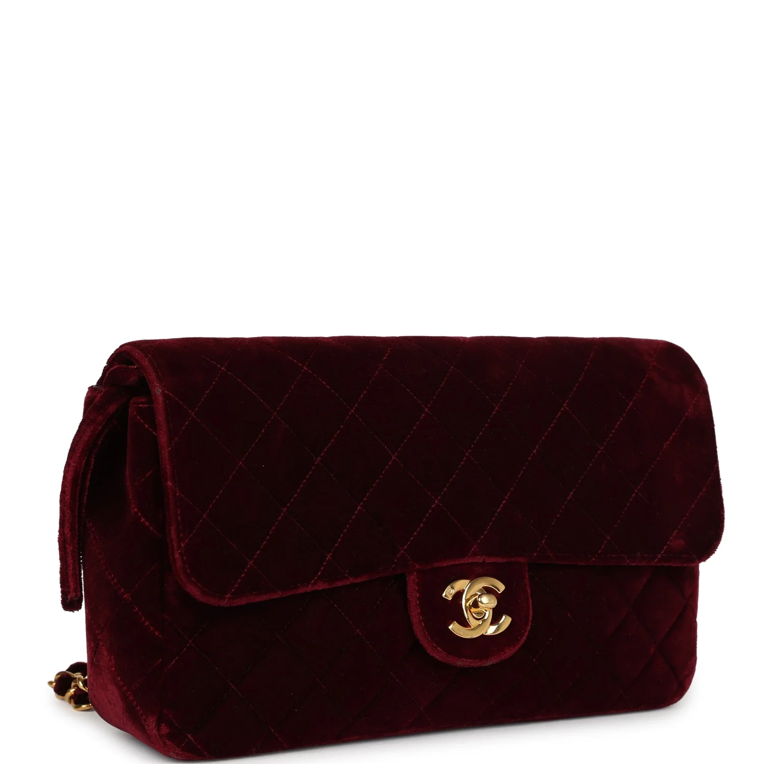 Vintage  Medium Classic Flap Backpack Burgundy Velvet Gold Hardware