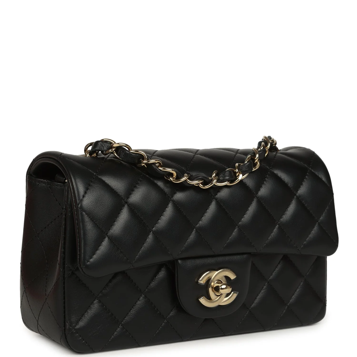 Mini Classic Rectangular Flap Bag Black Lambskin Light Gold Hardware