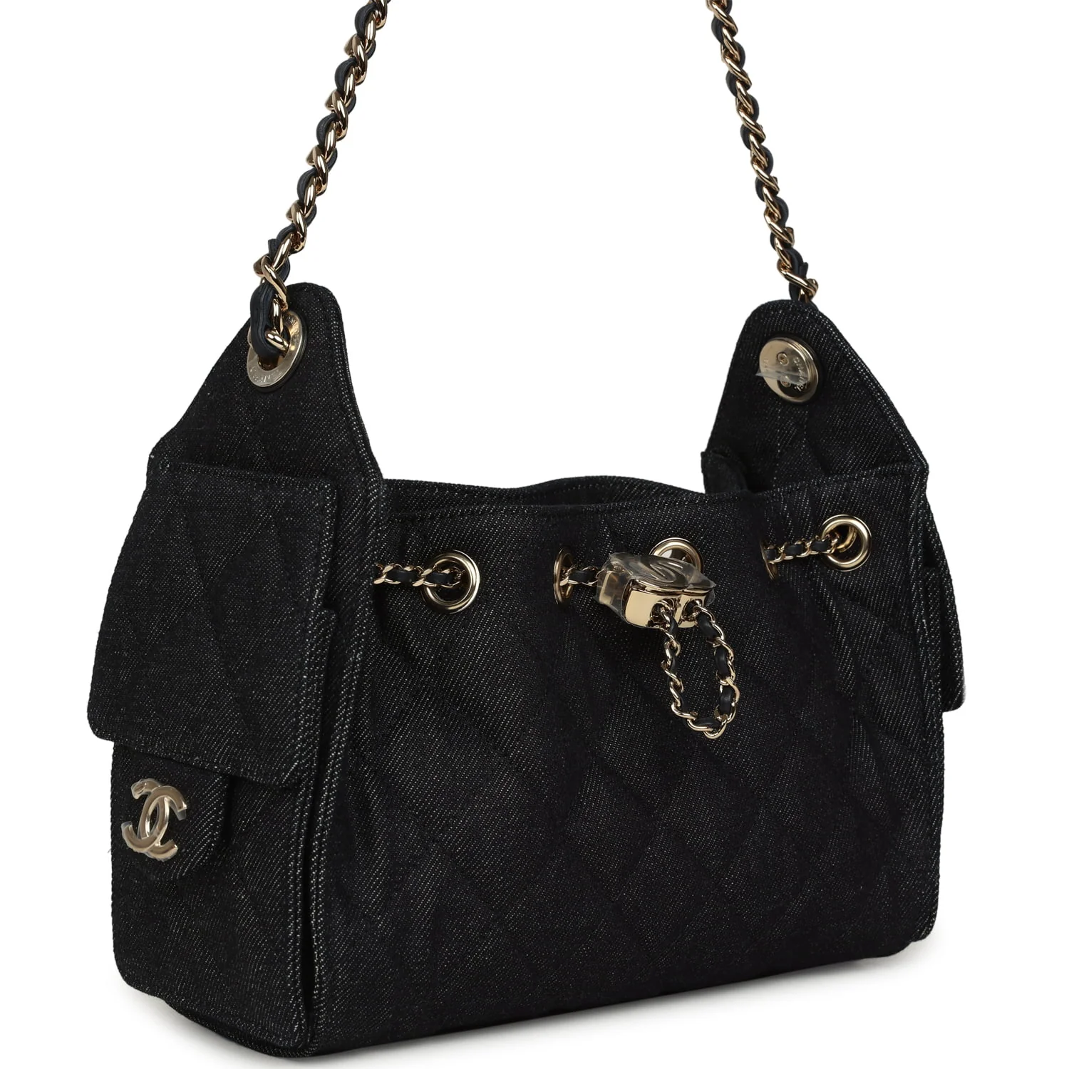 Mini 25 Hobo Bag Dark Blue Denim Light Gold Hardware
