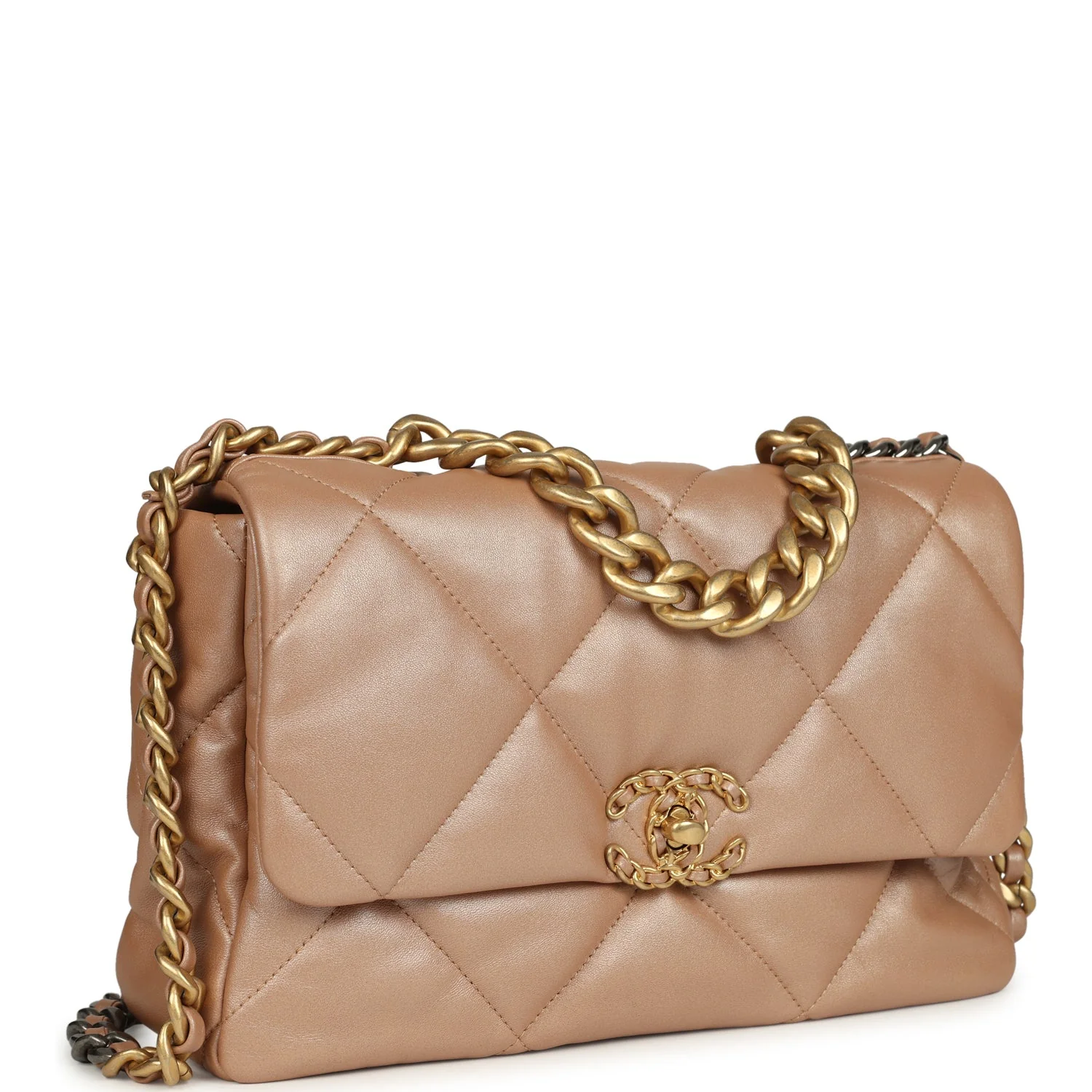 Large 19 Flap Bag Beige Iridescent Lambskin Mixed Metal Hardware