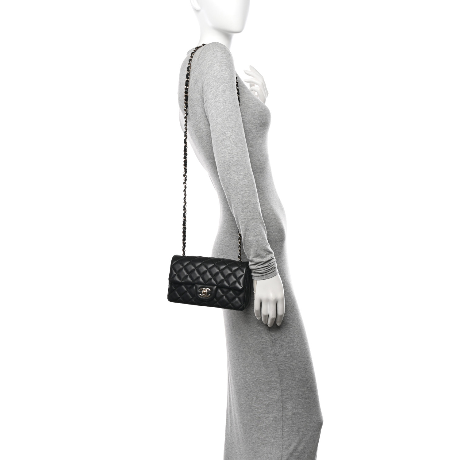 Lambskin Quilted Mini Rectangular Flap Black