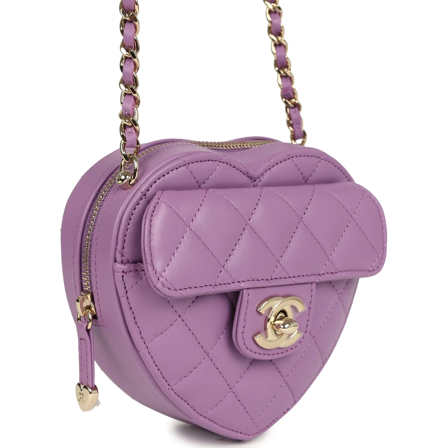 CC In Love Small Heart Bag with Chain Purple Lambskin Light Gold Hardware