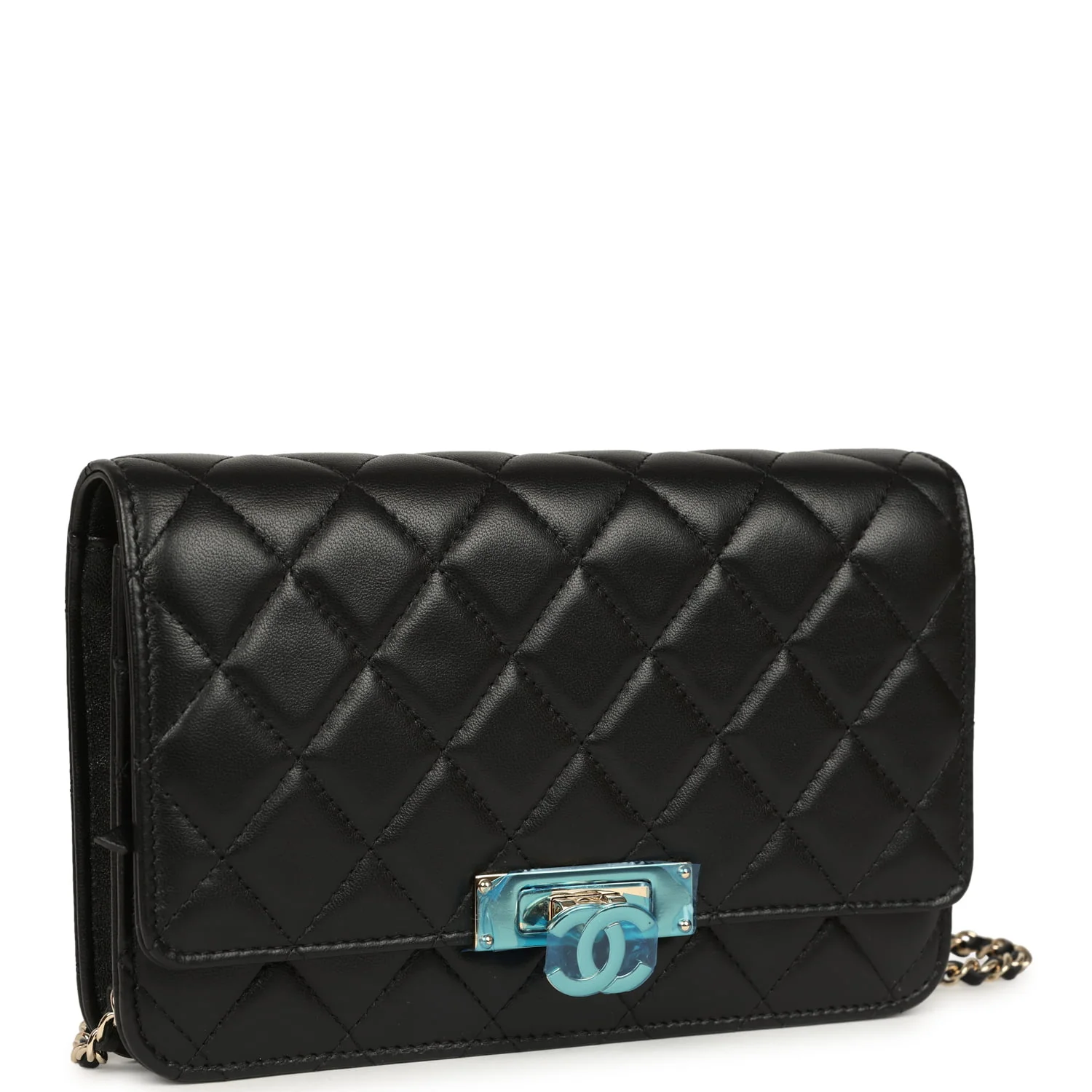 Wallet On Chain WOC Black Lambskin Light Gold Hardware