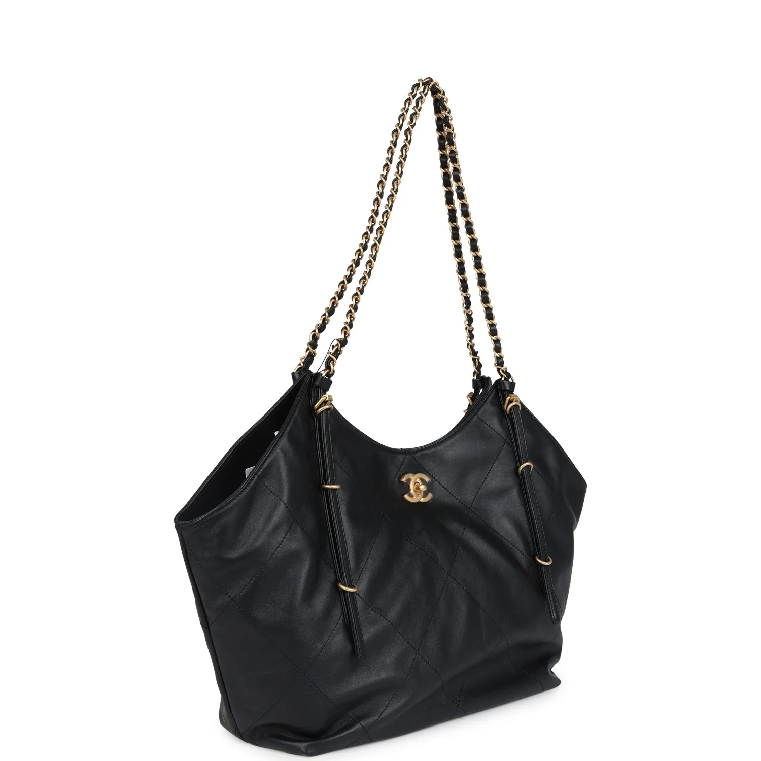 Small Coco Shopping Bag Black Calfskin Antique Gold Hardware