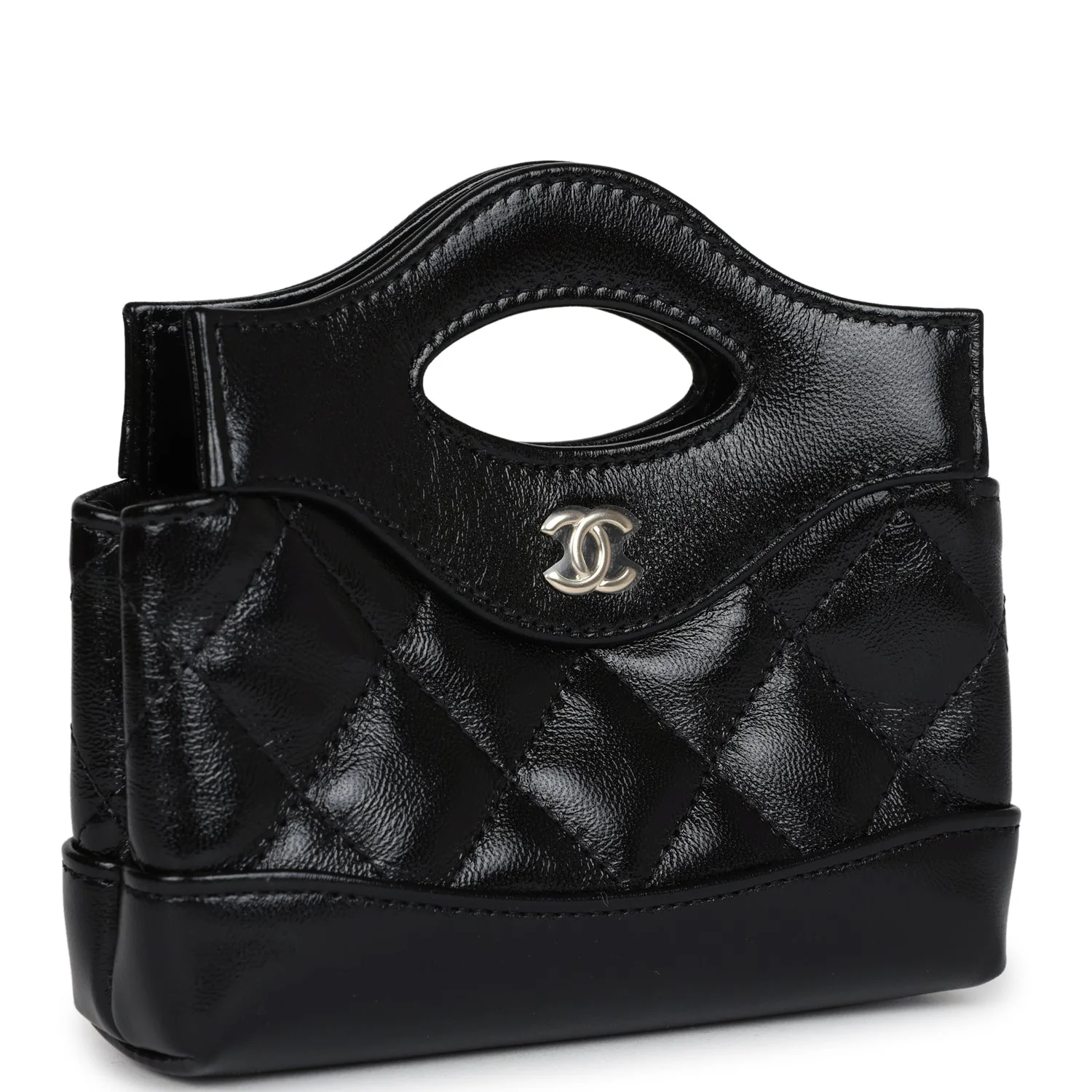 Micro 31 Shopper Black Shiny Lambskin Light Gold Hardware