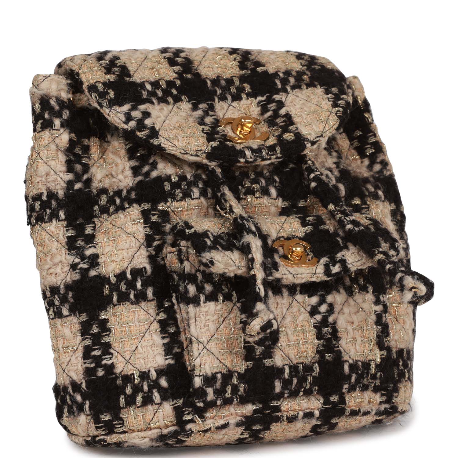 Vintage  Duma Backpack Beige and Black Tweed Gold Hardware