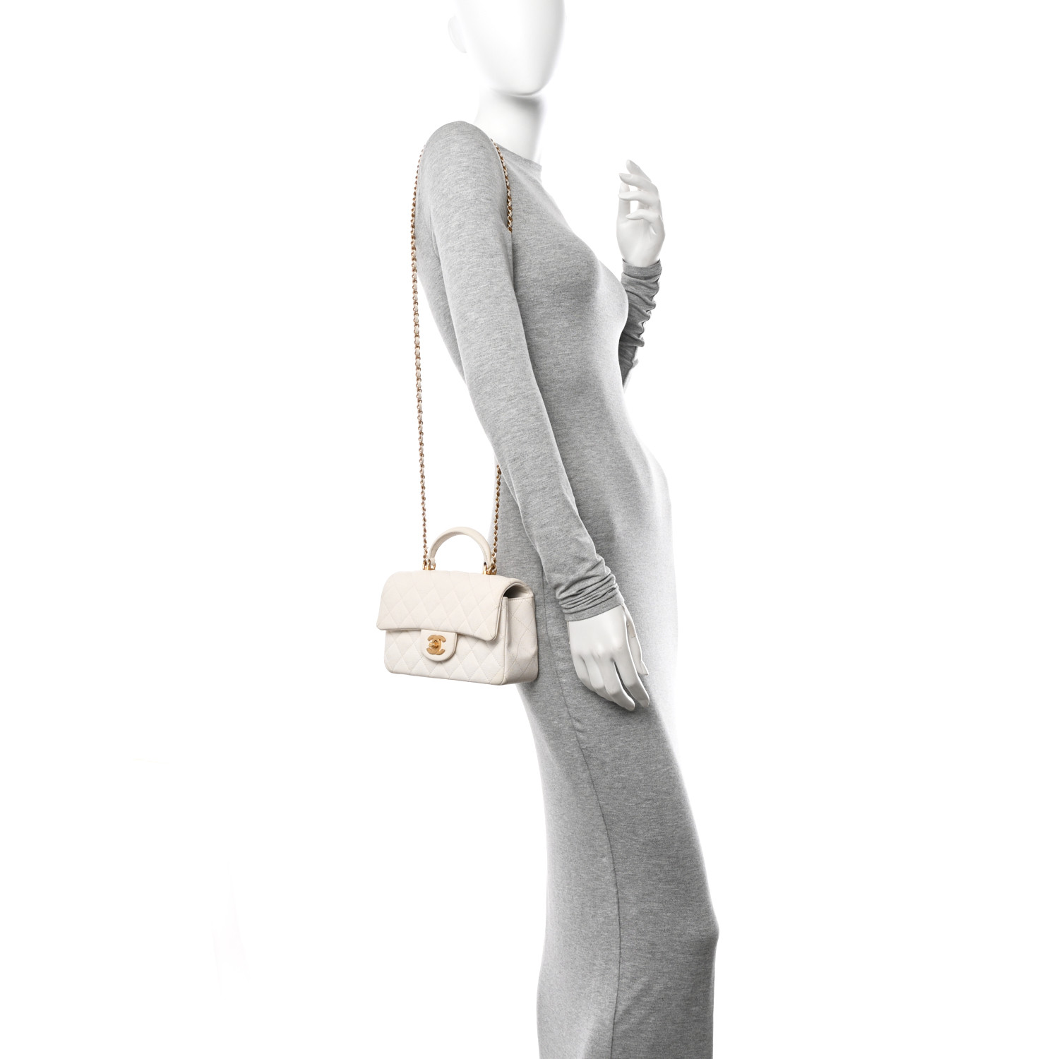 Caviar Quilted Mini Top Handle Rectangular Flap White