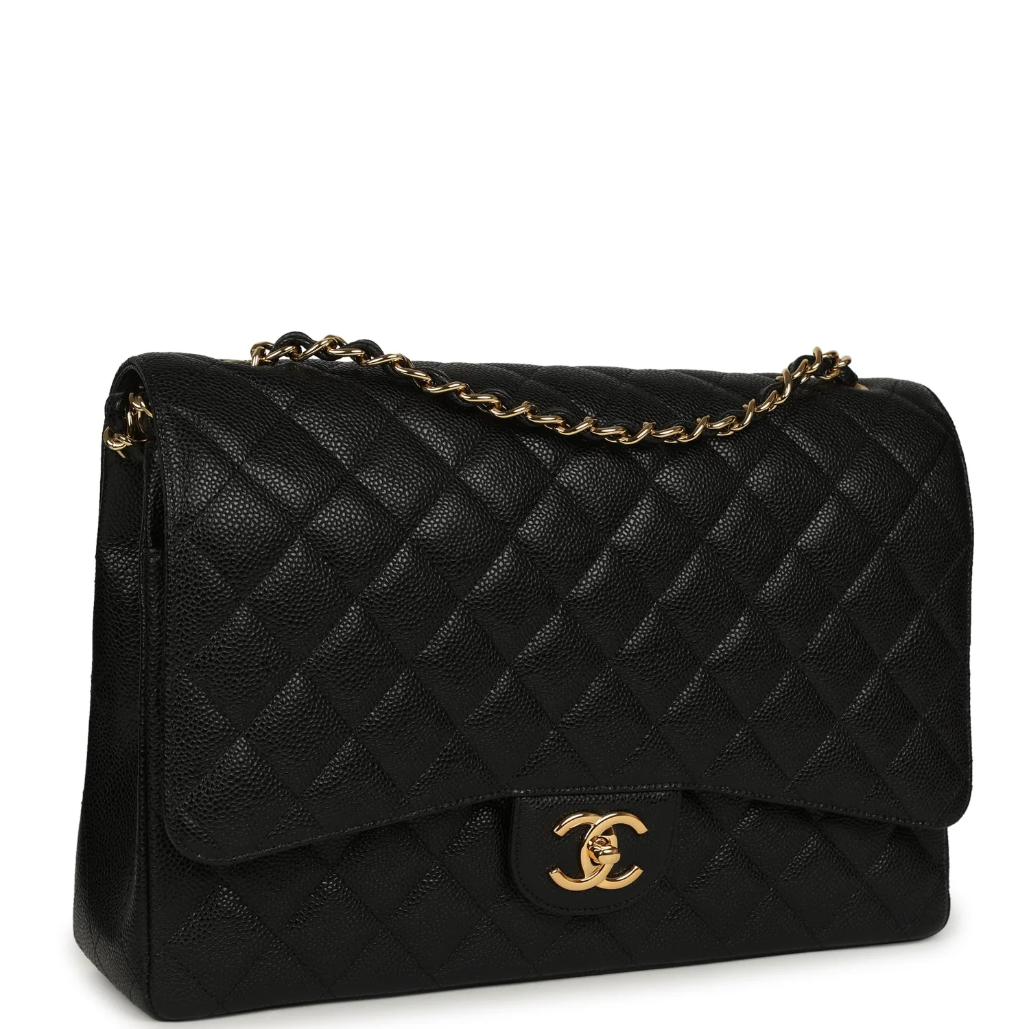 Maxi Classic Double Flap Bag Black Caviar Gold Hardware