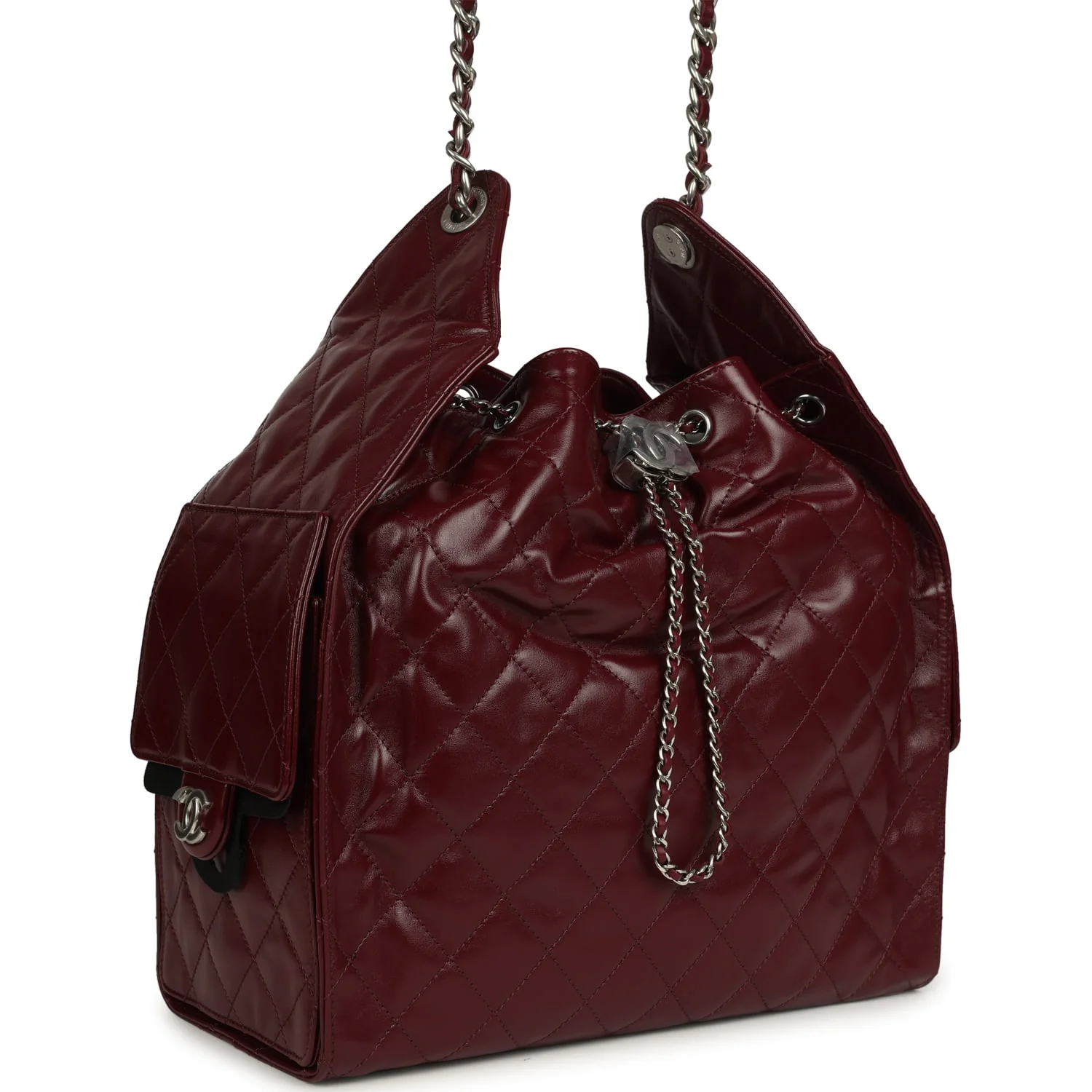 Medium 25 Hobo Bag Dark Burgundy Shiny Crumpled Calfskin Silver Hardware