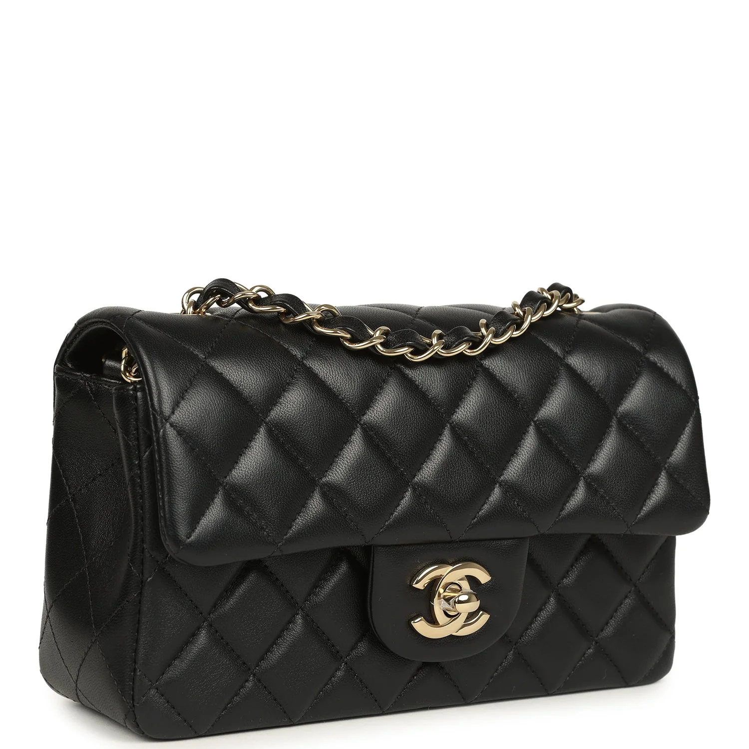 Mini Classic Rectangular Flap Bag Black Lambskin Light Gold Hardware