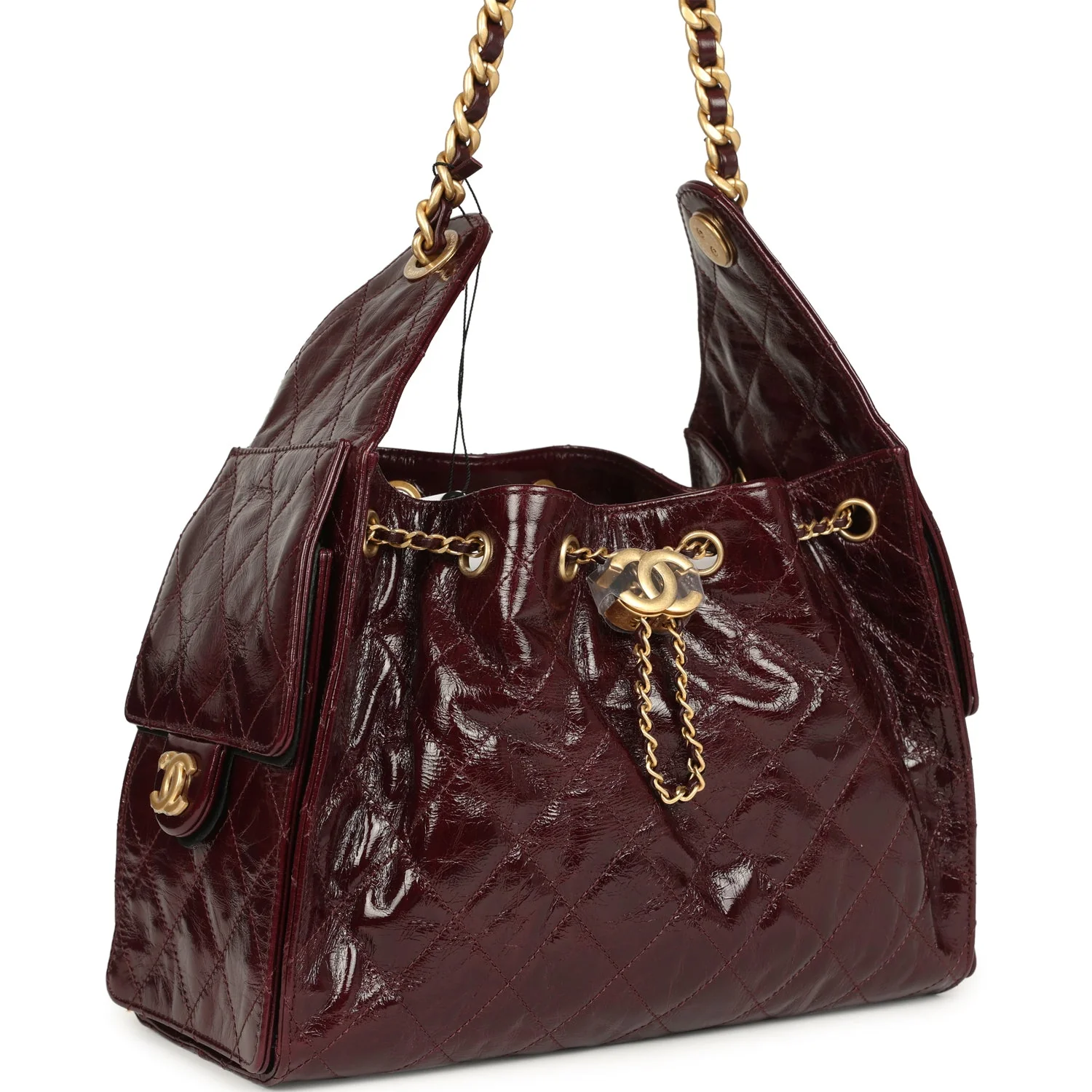 Small 25 Hobo Bag Burgundy Shiny Aged Crumpled Calfskin Antique Gold Hardware