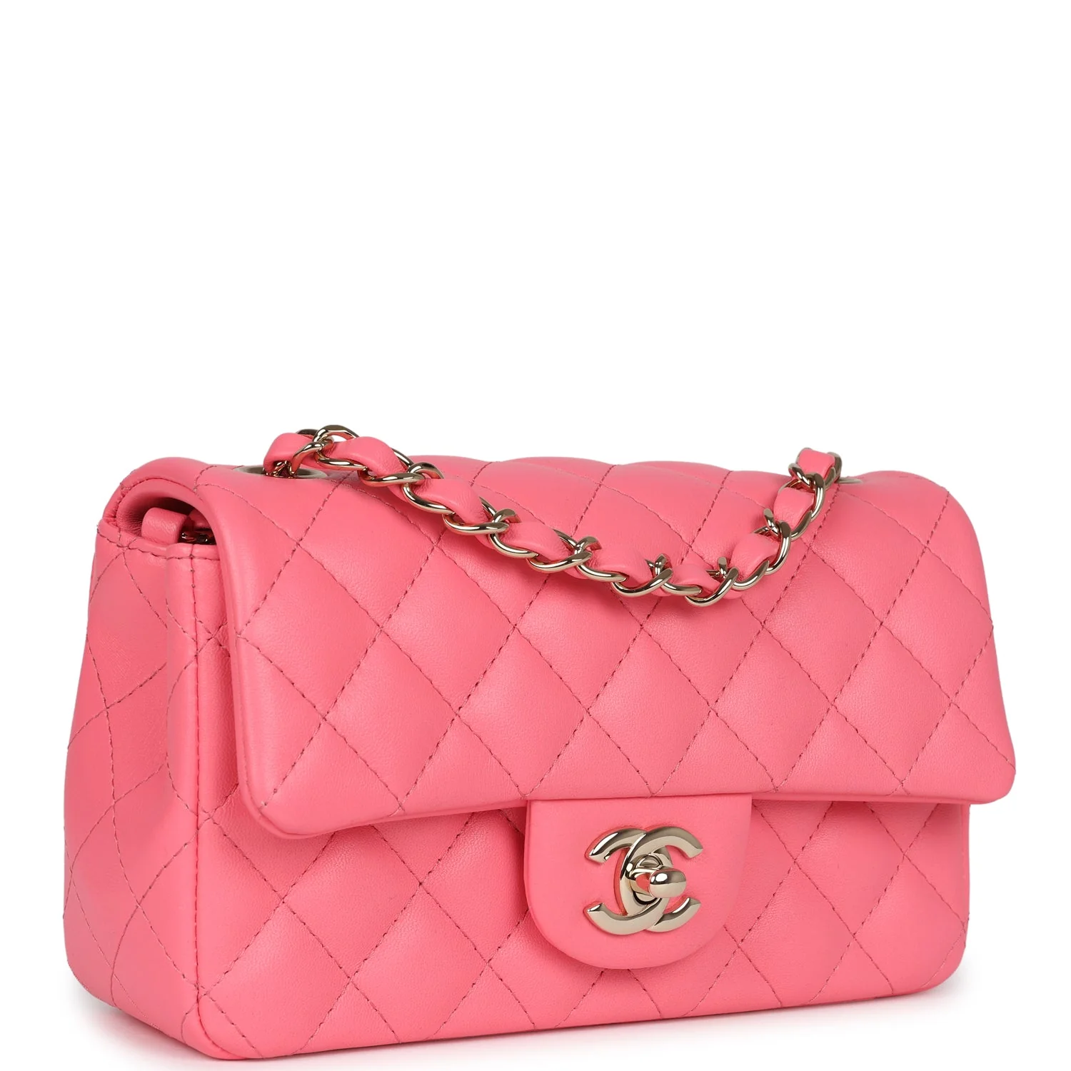 Mini Rectangular Flap Bag Hot Pink Lambskin Light Gold Hardware