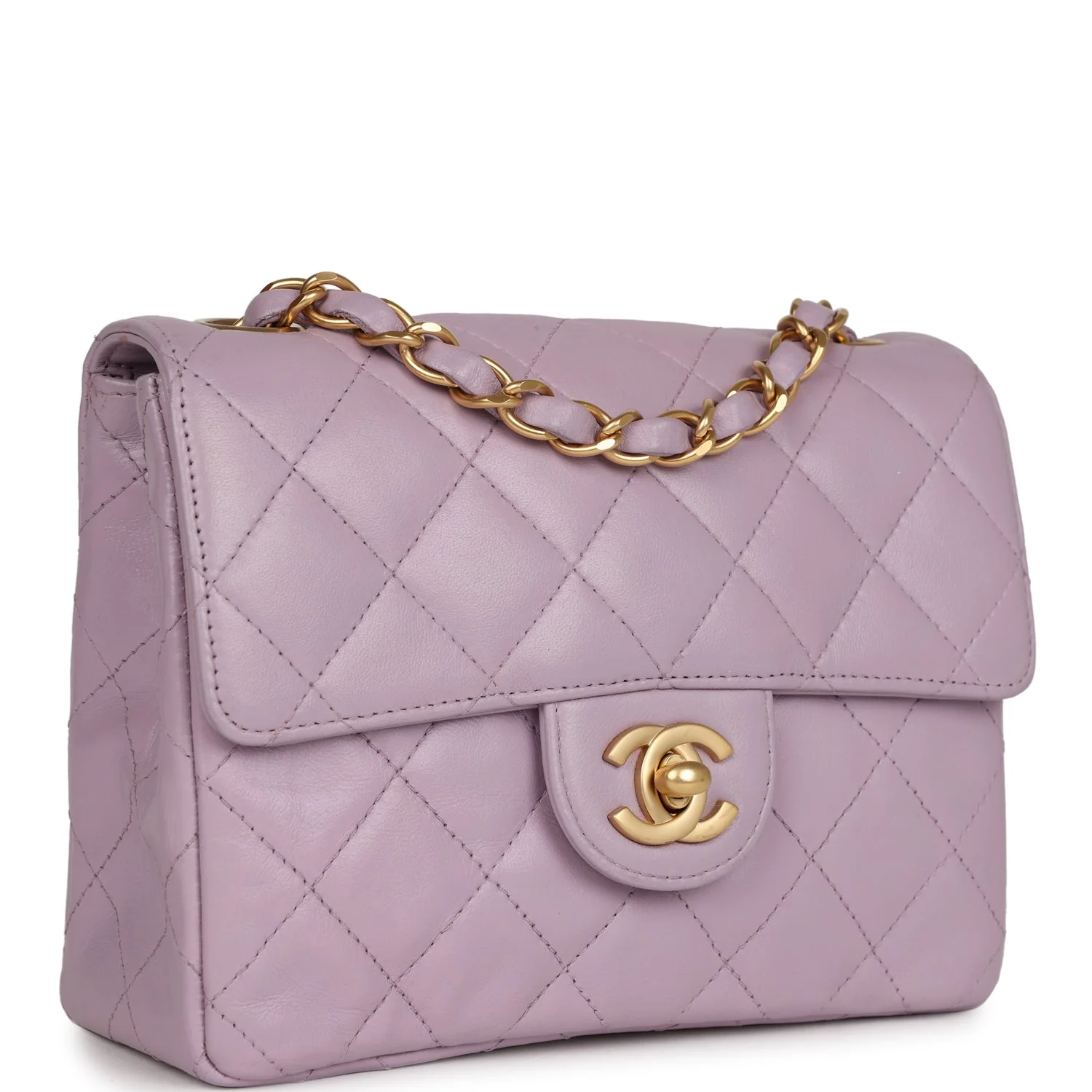 Vintage  Mini Square Flap Bag Light Purple Lambskin Matte Gold Hardware