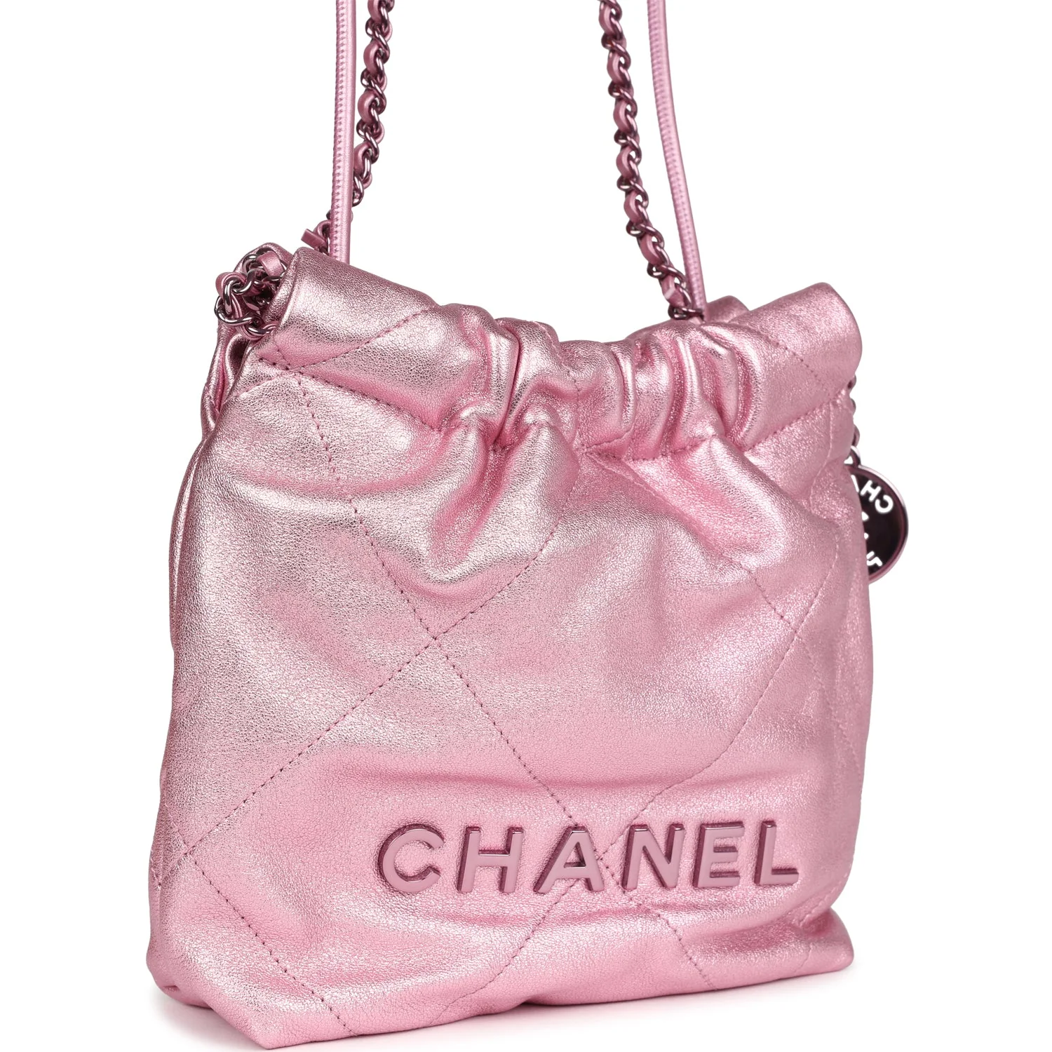 Mini 22 Bag Pink Metallic Lambskin Lacquered Metal Hardware