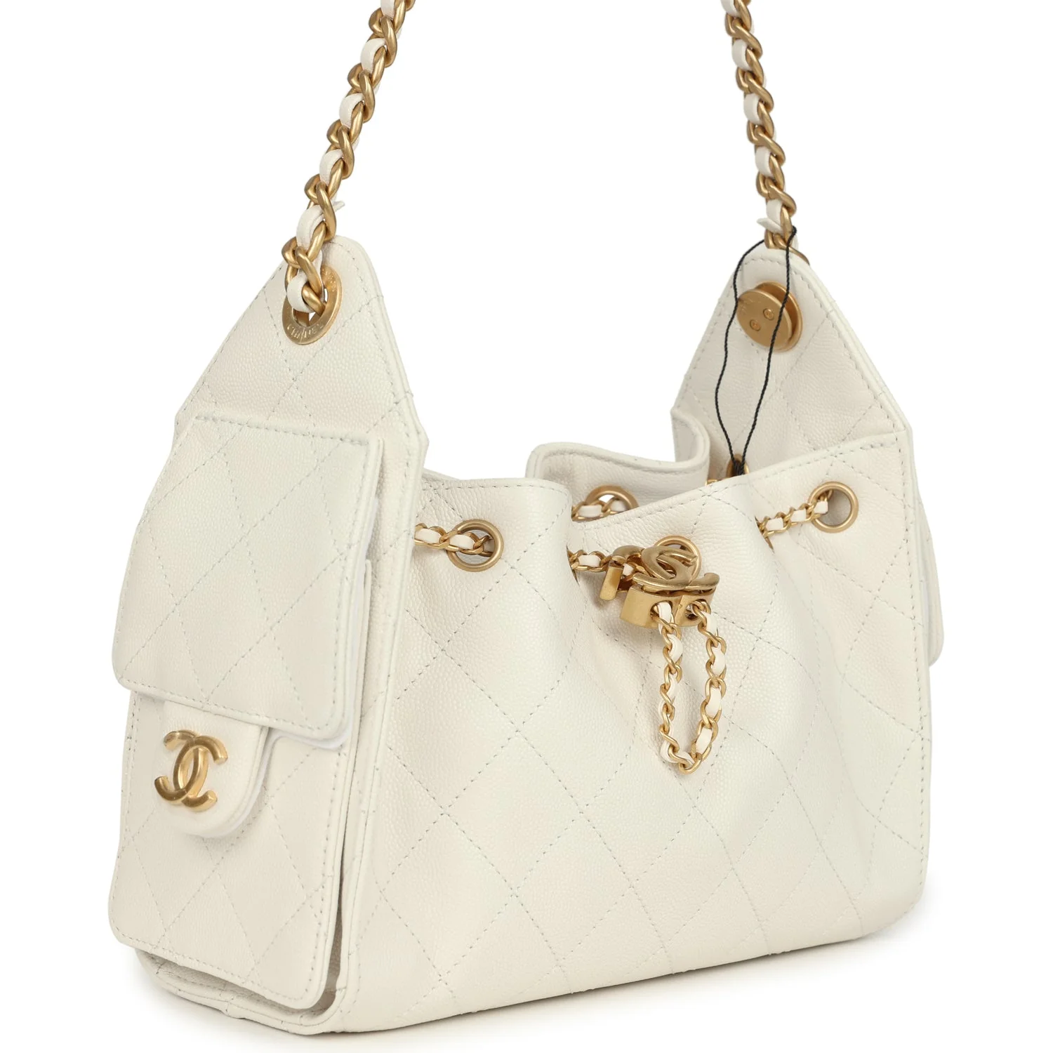 Mini 25 Hobo Bag White Caviar Antique Gold Hardware