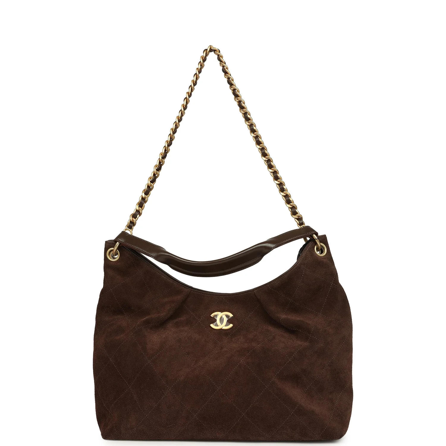 Maxi Hobo Bag Dark Brown Suede Antique Gold Hardware